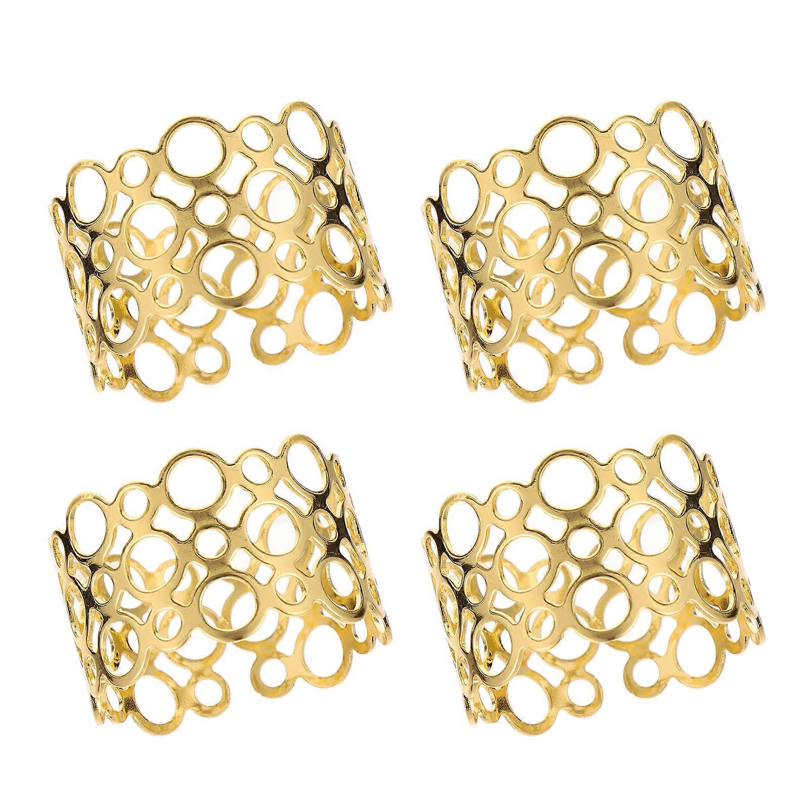 Napkin Buckle Gold Plated Iron Hollow Out for Hotel Use Parties 4Pcs