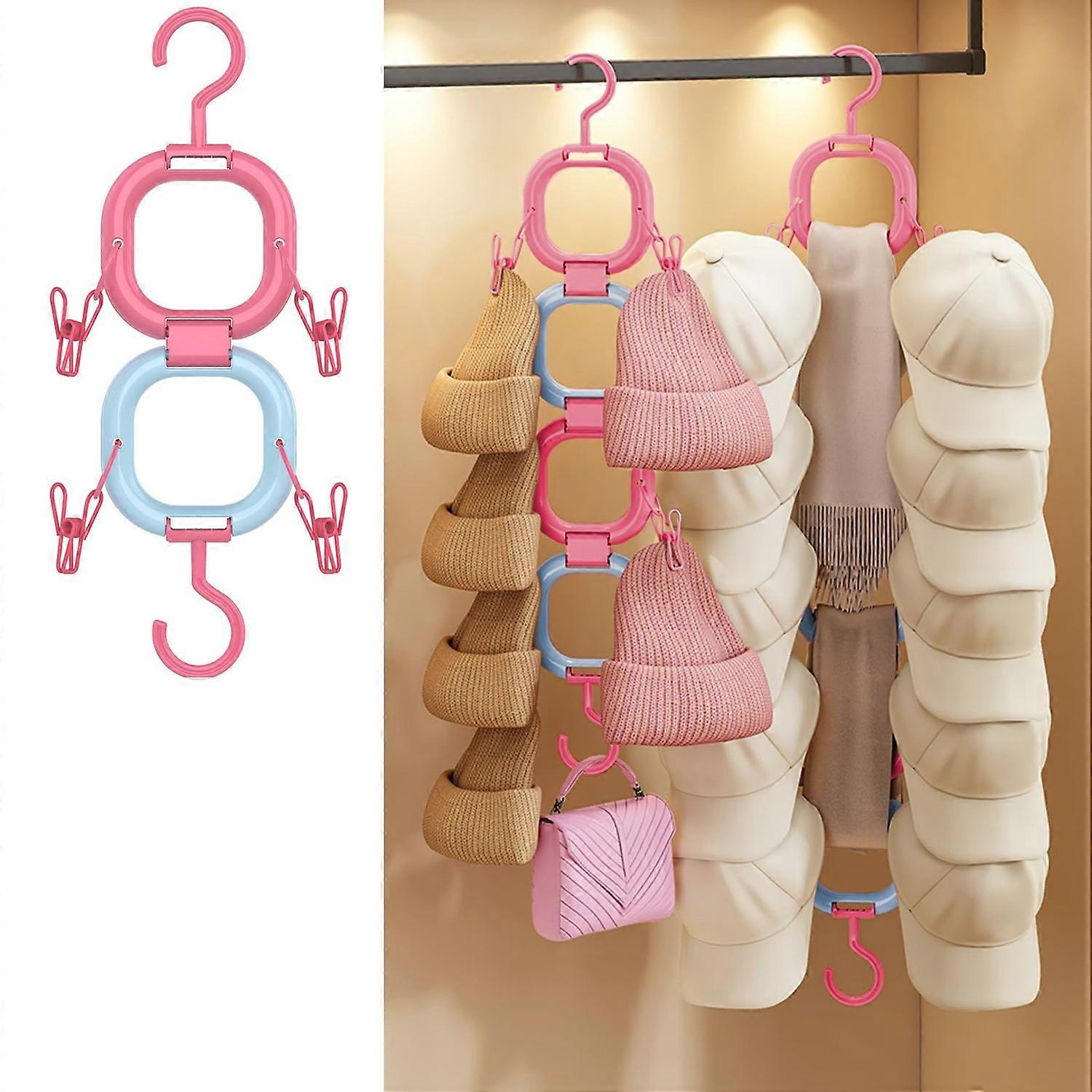 2 Rings Multipurpose Plastic Hanger Rack for Clothes Hats Space Saving Closet Organization
