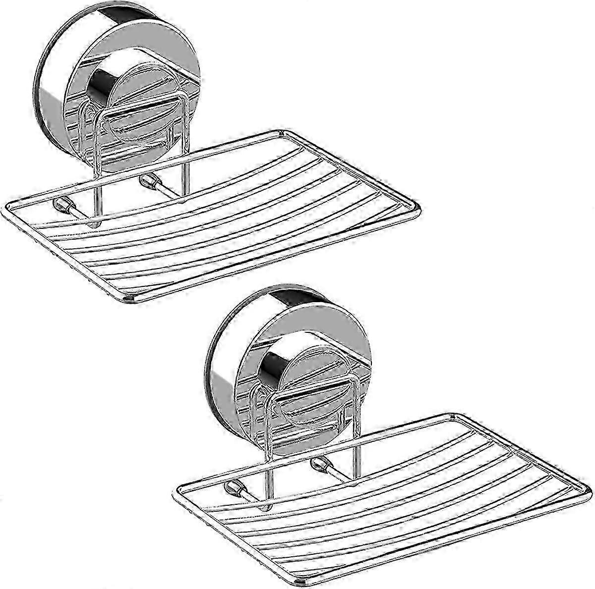 2 Pack Suction Cup Soap Dish & Sponge Holder - Durable 304 Stainless Steel Storage Tray for Bathroom & Kitchen - No Drilling, Silver