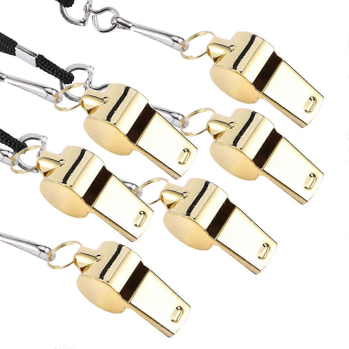 Loud Emergency Whistles with Rope for Outdoor Use Made of Durable Stainless Steel Golden 6 PCS
