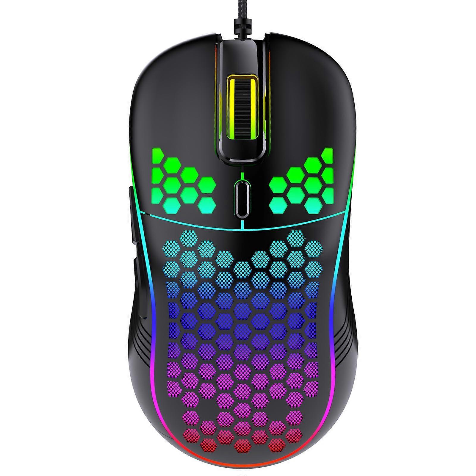 Lightweight Honeycomb Gaming Mouse with High Precision Optical Sensor, RGB Backlight, Wired USB for PC Mac Laptop (Black)
