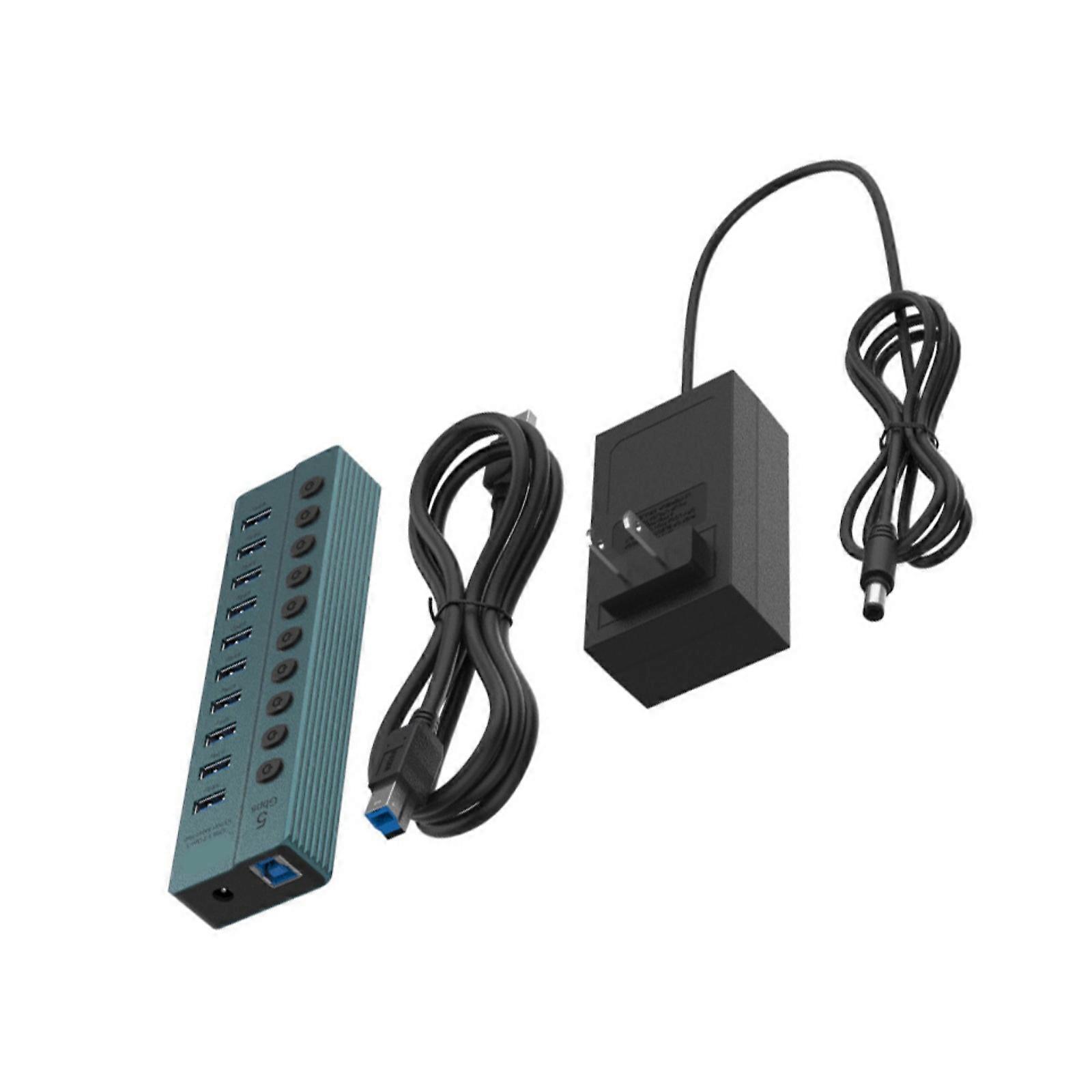 USB3.0 Adapter 10 Port 5Gbps Transfer Speed Independent Switches Durability Metal Housing For Multi Devices Multicolor