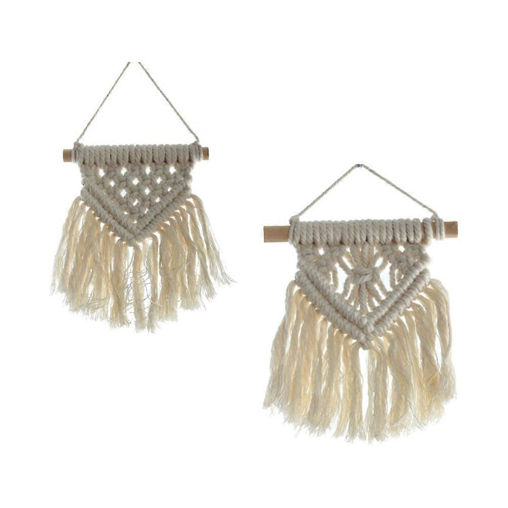 Handmade Macrame Wall Hanging Tapestry Beige Color 15x18cm Home Decor Enthusiasts 2Pcs