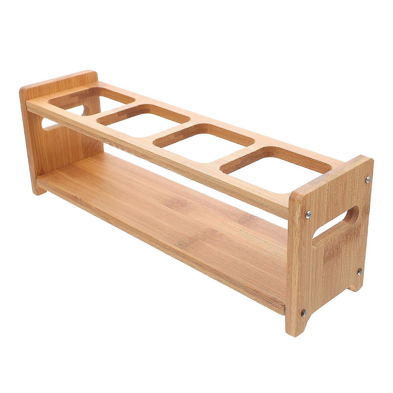 Bamboo Spice Bottle Organizer for Kitchen Seasonings, Creative Condiment Rack with Square Holes, Space Saving Design for Neat Countertops