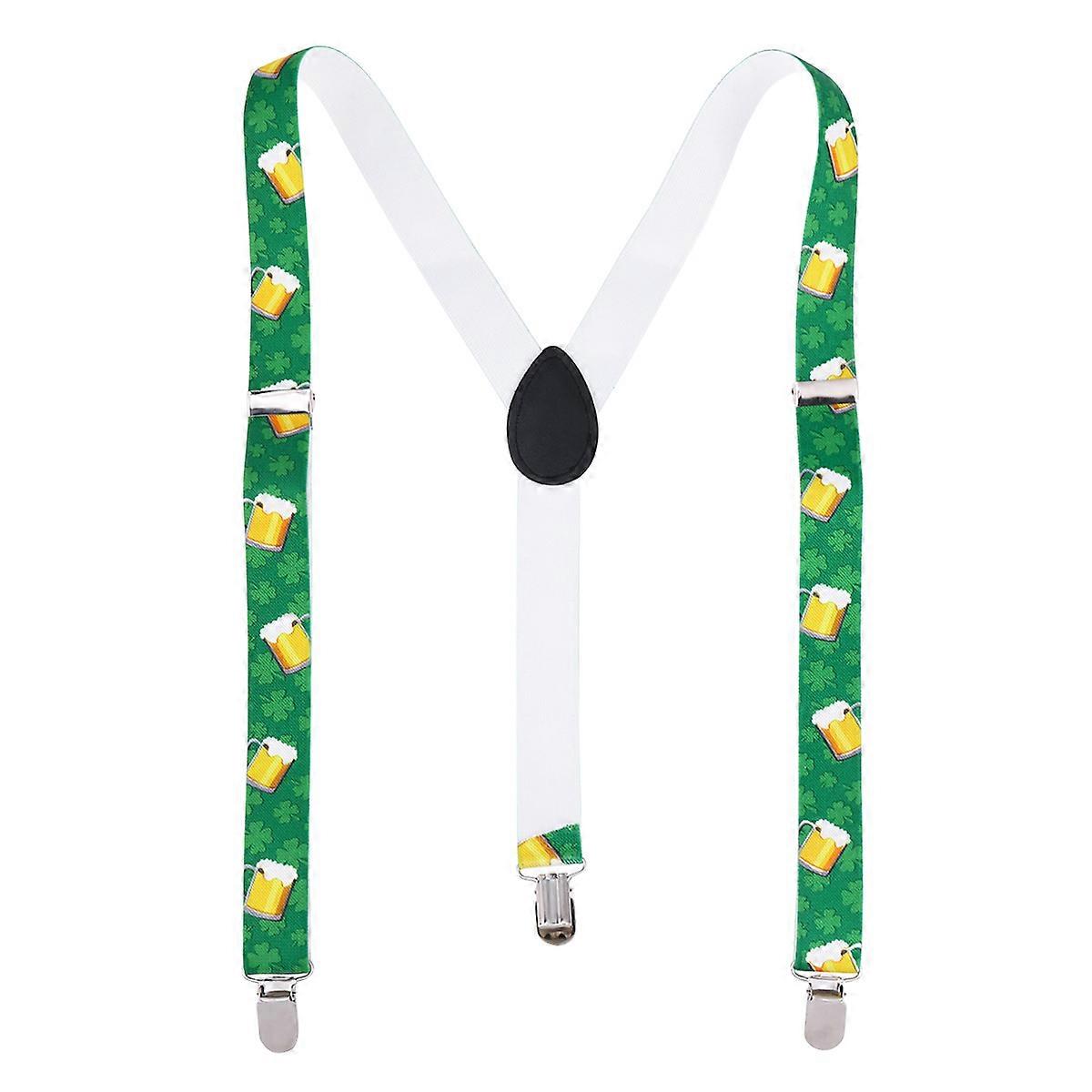 Elastic Suspenders For Men Print Comfortable Y-Shaped Green 1Pack