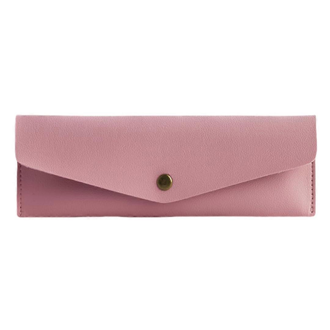 Pencil Case PU Leather Snap Closure Large Capacity Protective Sleeve for Makeup Brushes and Tools Pink