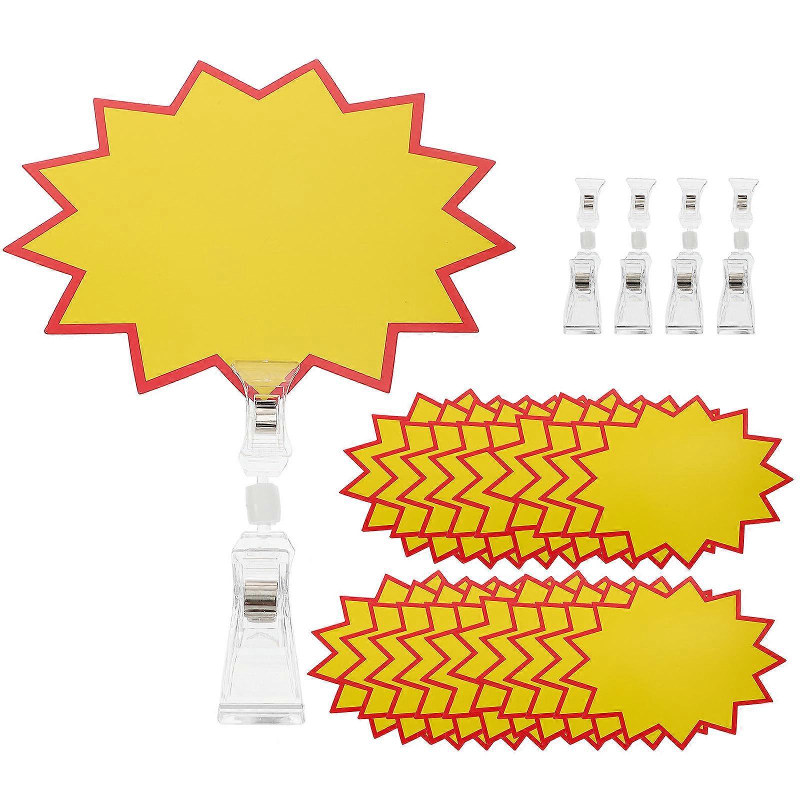 Bright Yellow Acrylic Sign Holder for Supermarket Use with Clips and Unique Burst Design 1 Set
