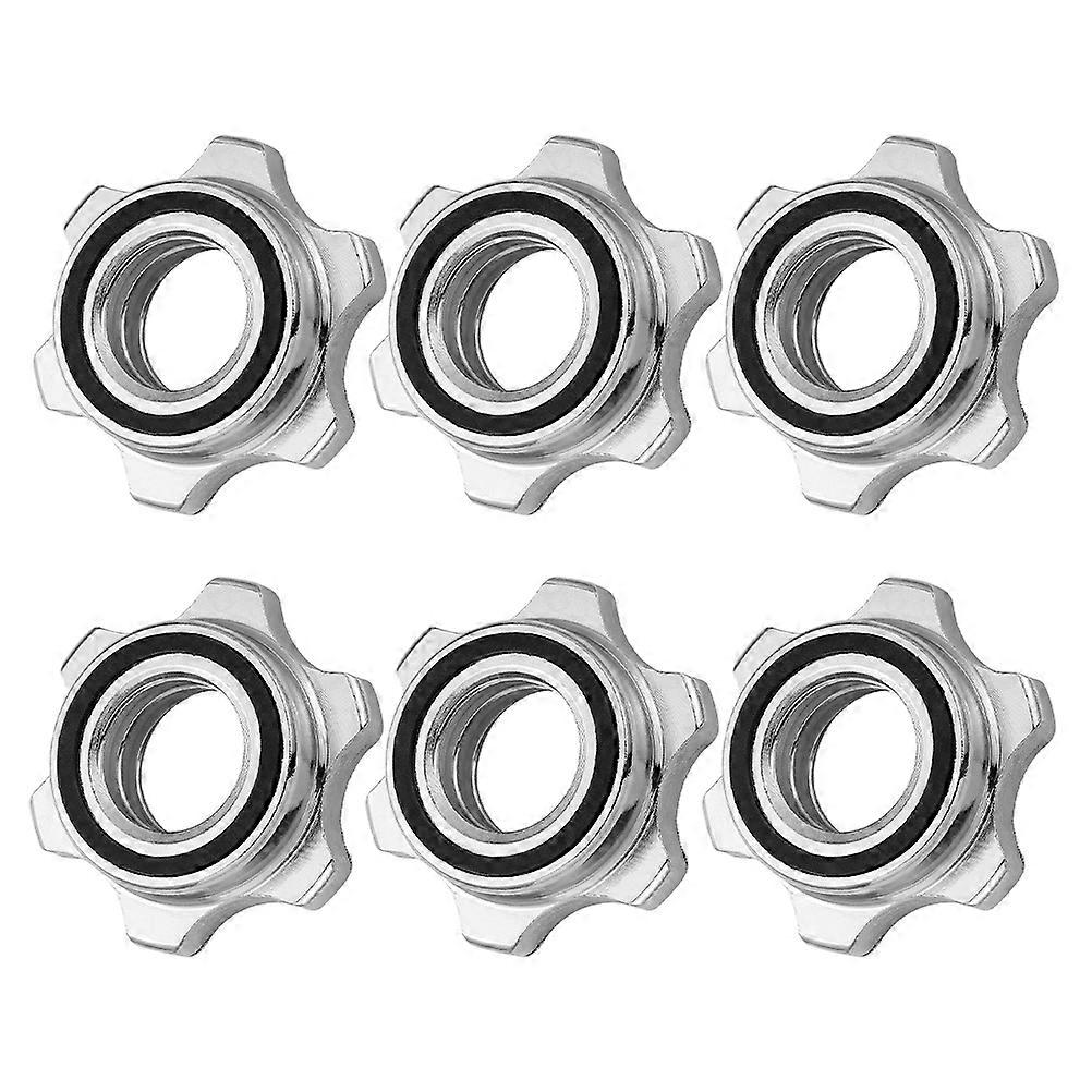 Nut Barbell Locking Nuts Weightlifting Gym Silver Hexagonal Safety Locking 6Pcs