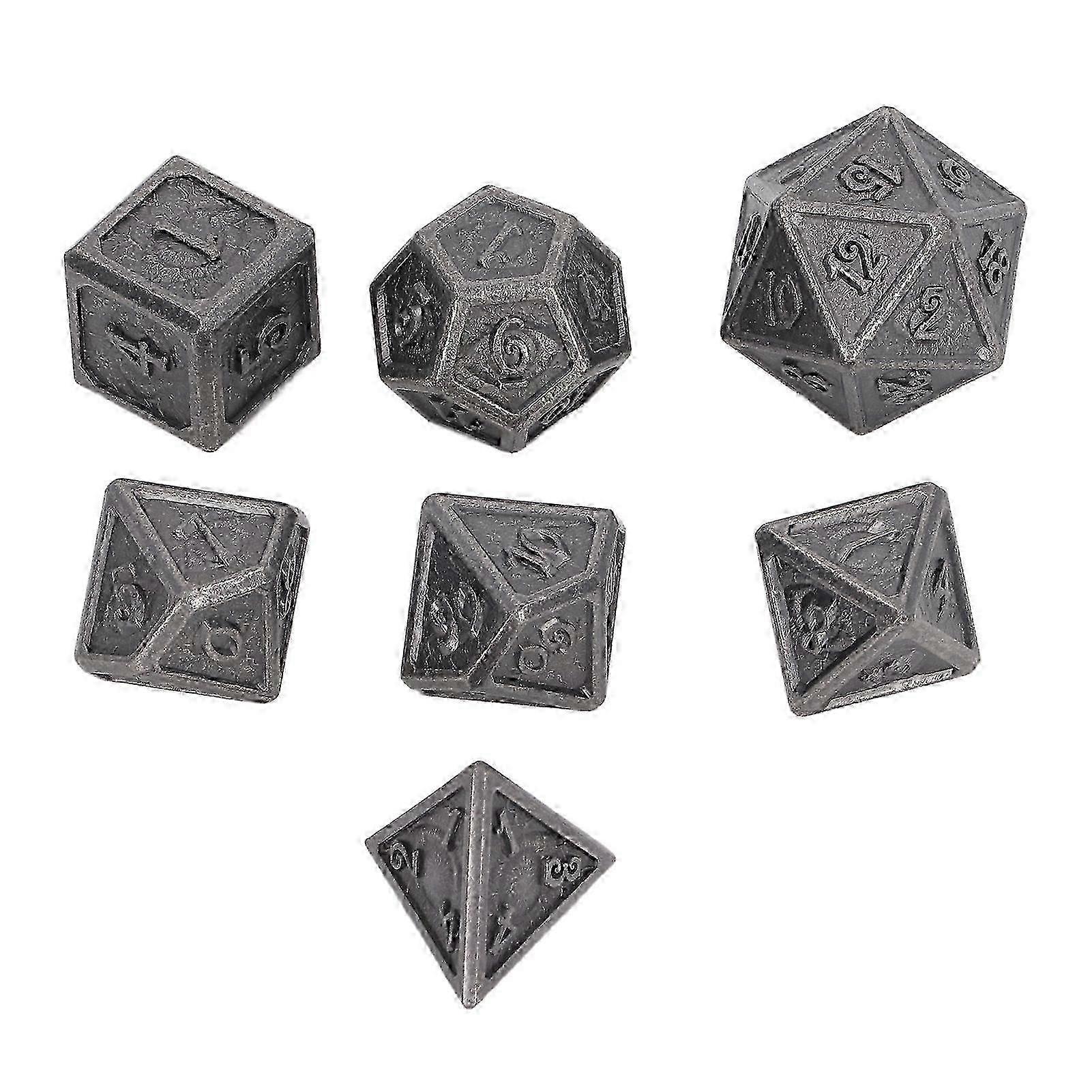 AURA 7pcs Rpg Dice Exquisite Carved Pattern Metal Clear Number Widely Used Polyhedral Dice Set For Table Games Party