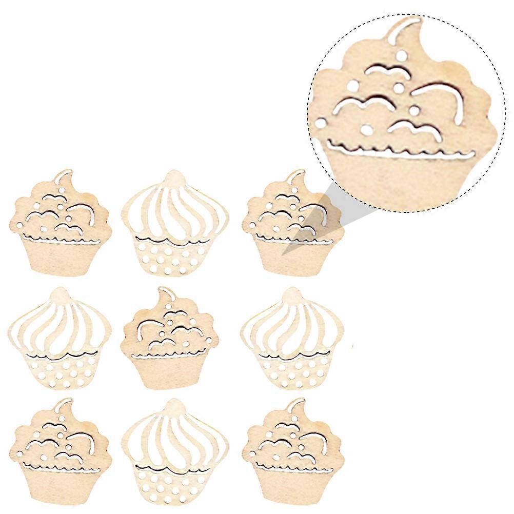 100Pcs Cartoon Cake Shape Wooden Slices for DIY Crafts and Decorations Beige Synthetic Material