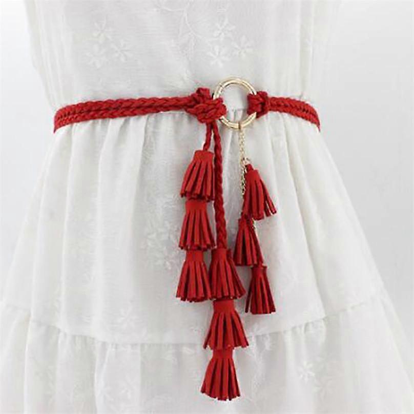 Boho Braided Tassel Belt 1pc Solid Color Decorated New Three Layers Tassels
