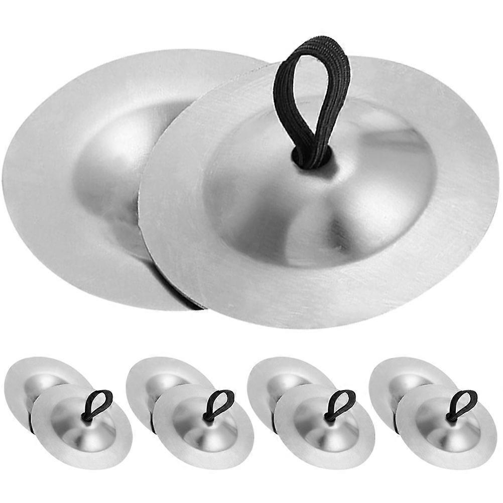 Kid's Fun Musical Finger Cymbals Small Iron Instruments with Bands for Easy Holding Silver Color