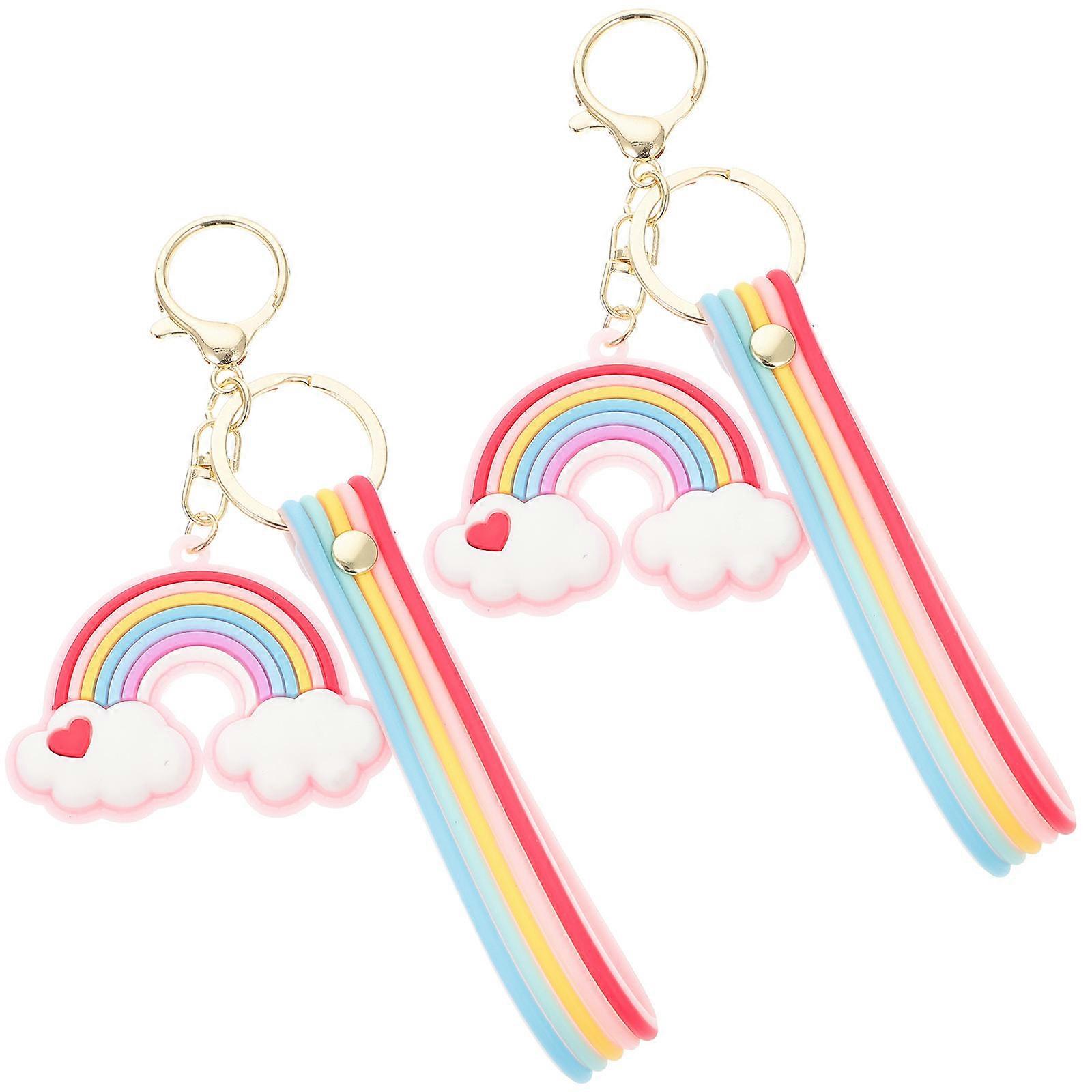 Rainbow Key Rings 2Pack Key Organization Bag Decoration Key Accessories Multi Color Silicone And Metal Heart Shaped RIng