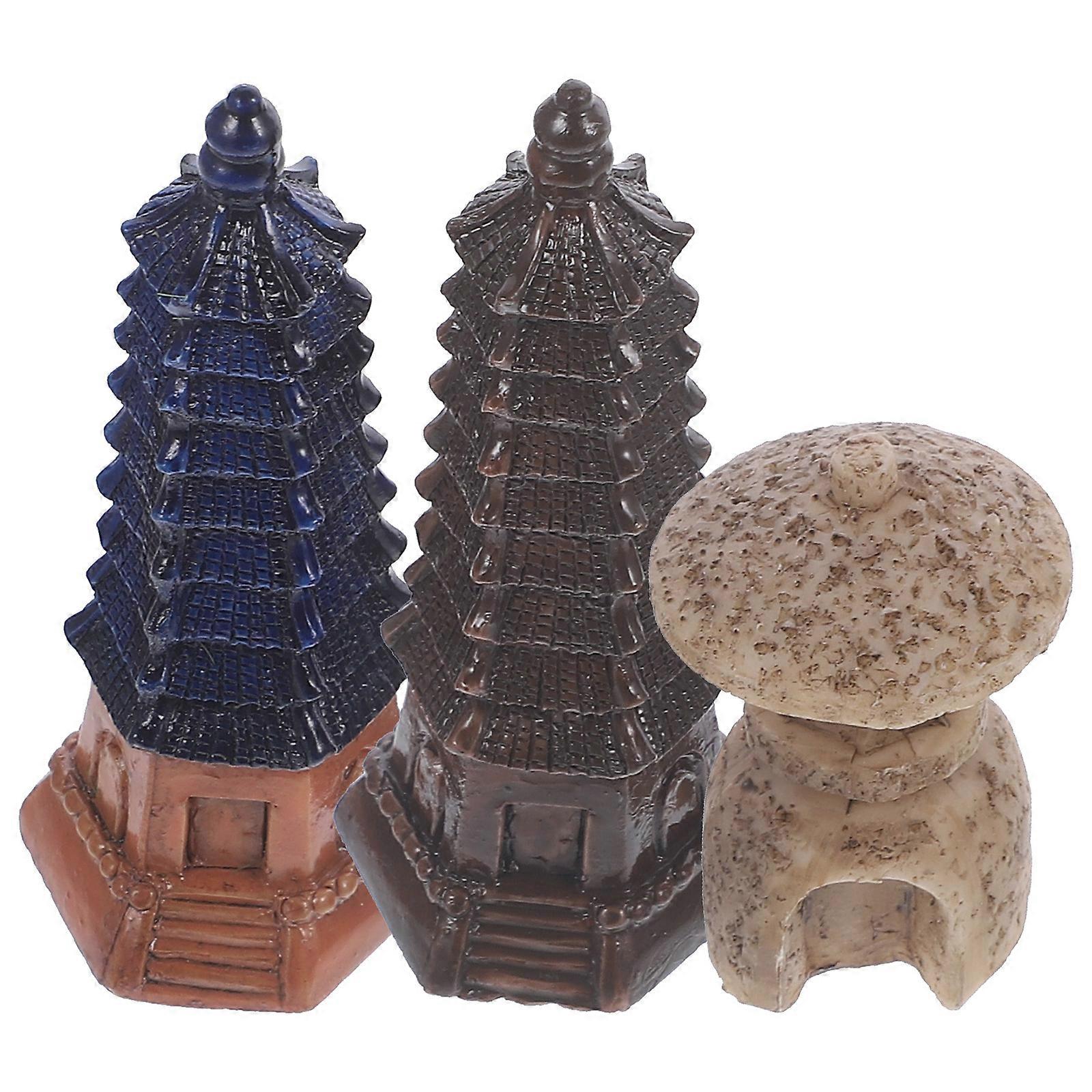Ancient Tower Figurine for Decor Made of Resin Compact and Durable 3 Pieces Assorted Color