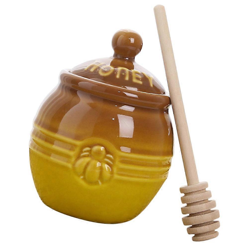 Ceramic Honey Jar with Stirring Rod for Home Multi 5 Inches Tall