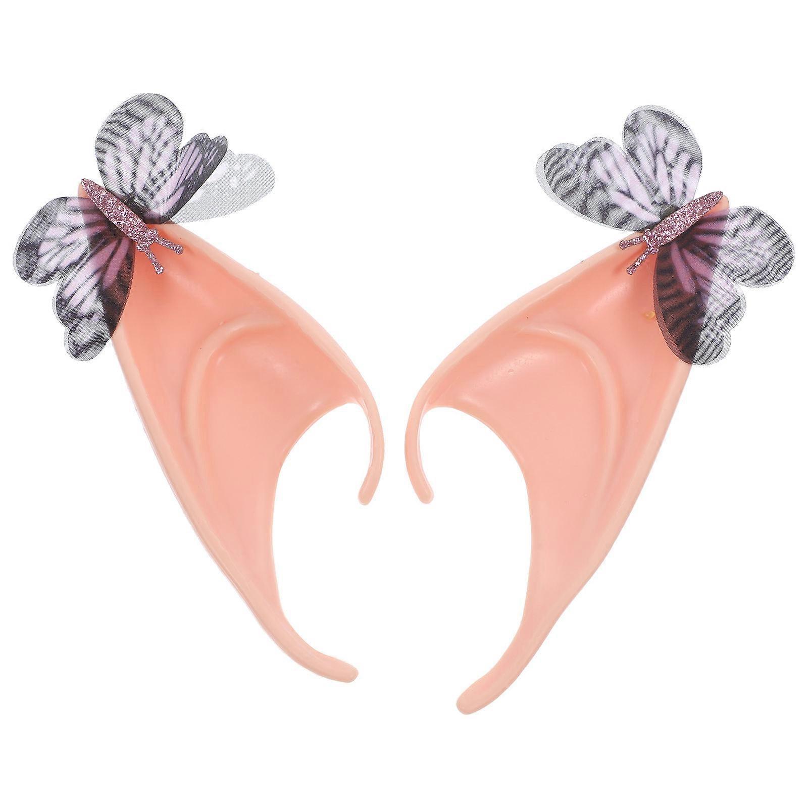 Cosplay Elf Ears for Party Decorative Ears Fairy Prop Black 12X4.5CM Latex Butterfly Shape 1 Pair