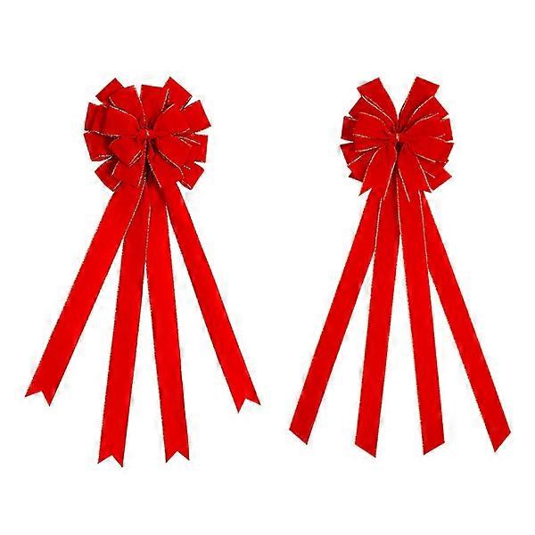 2er-Pack rote Weihnachtsschleifen. Dekorationen für den Außenbereich. 12 "x 43,3" große Samtkranzschleife mit Glitzerfaden goldenem Rand für Weihnachten.