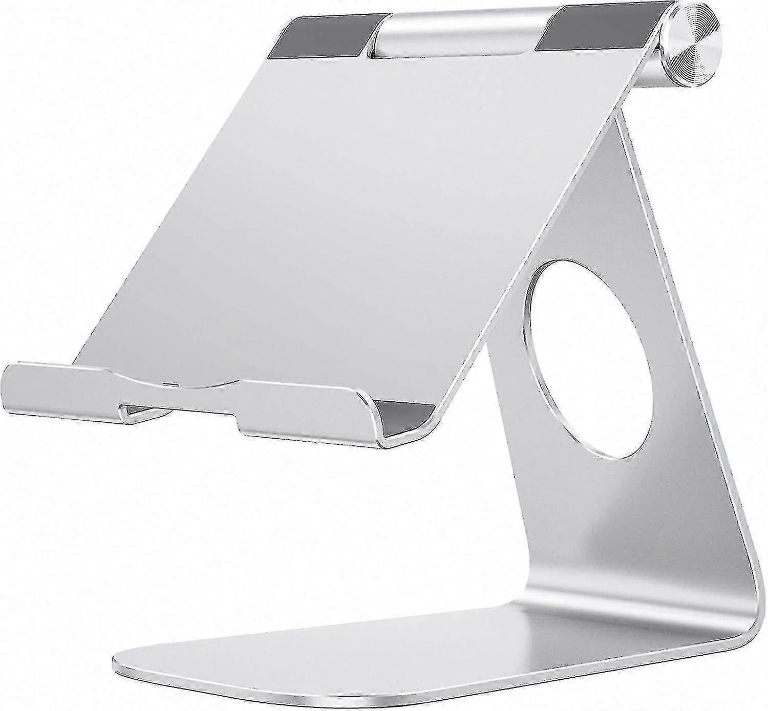 Adjustable Tablet Stand Foldable Desktop Holder with Aluminum Base - Silver