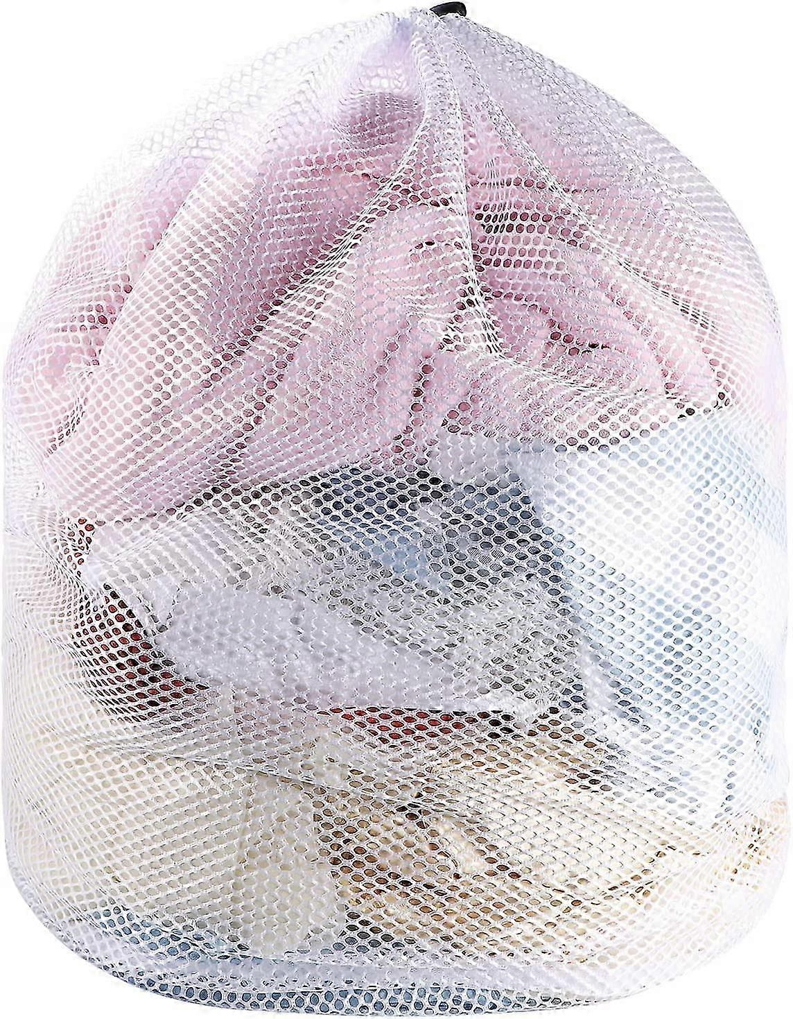 80x60cm White Reusable Mesh Laundry Bag with Drawstring for Blouse, Coat & Bedding