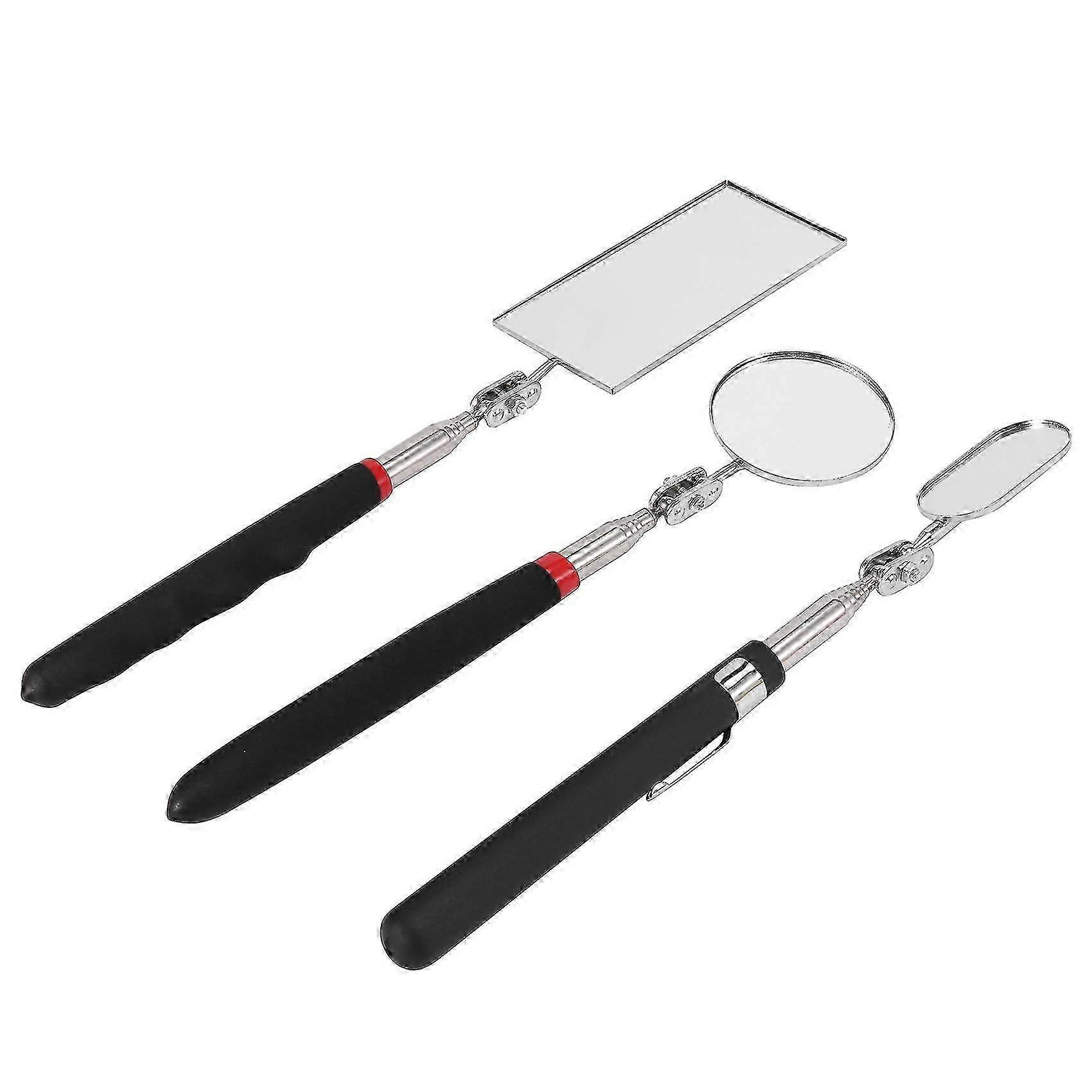For 3 Pieces Telescoping Round Mirror Square Mirror - Inspection Tool for Checking Vehicle, Observing Mount