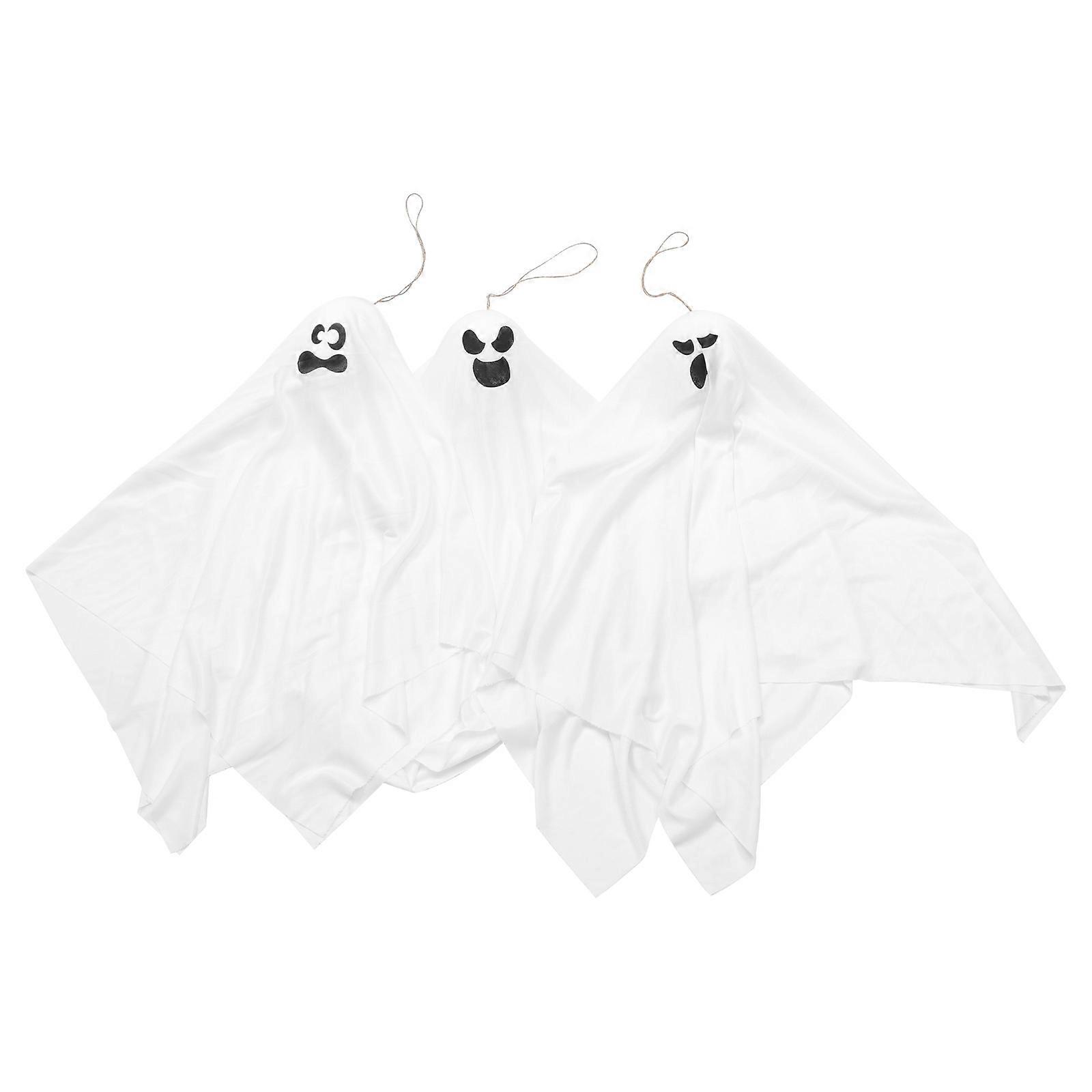 Ghost Pendant Ornaments 3Pcs Halloween Decorative Props For Halloween Party Lifelike Design White Fabric And Foam Shape Decoration