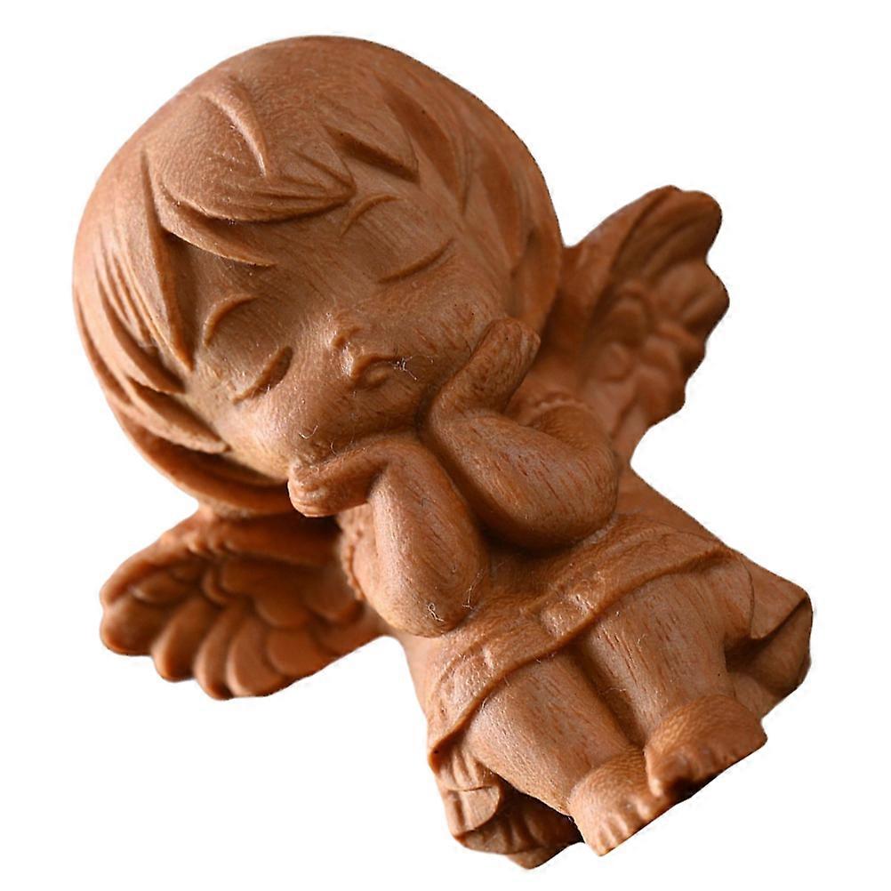 تمثال ملاك خشبي مصغر بأجنحة - لهجة حديقة دينية للمنزل والمكتب وديكور سطح المكتب