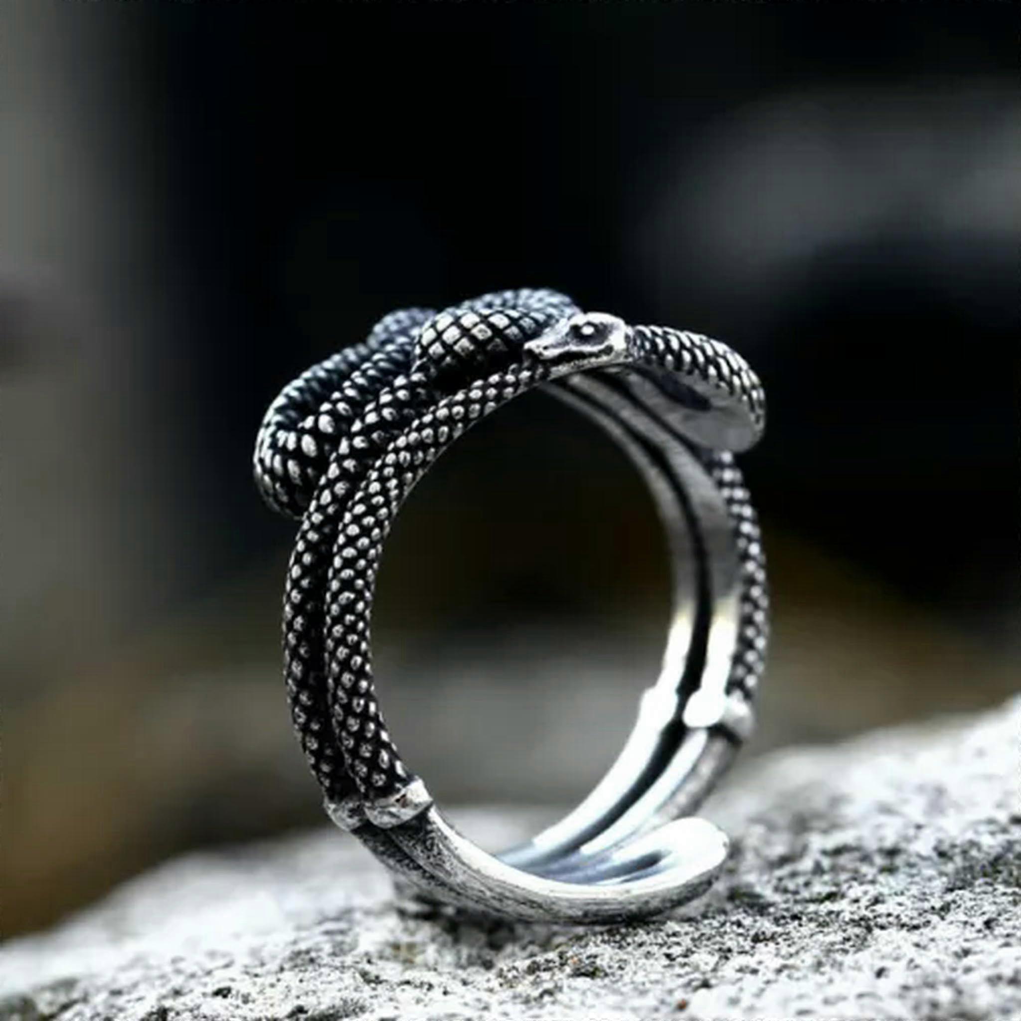 Double Snake Herren Ehering Edelstahl Gothic Biker Punk Ring13
