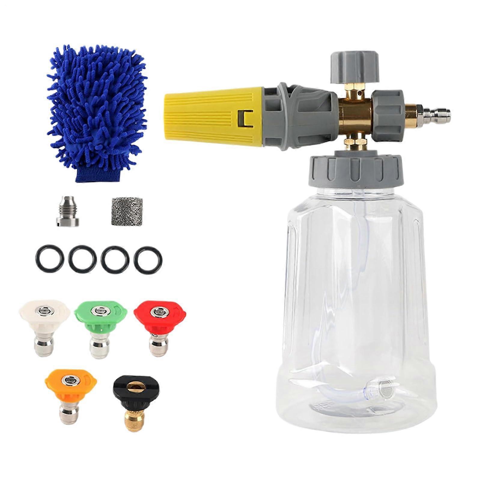 Foam cannon for house washing, foam sprayer with soap bottle and 6mm connection, 1liter soap bottle, adjustable nozzle.