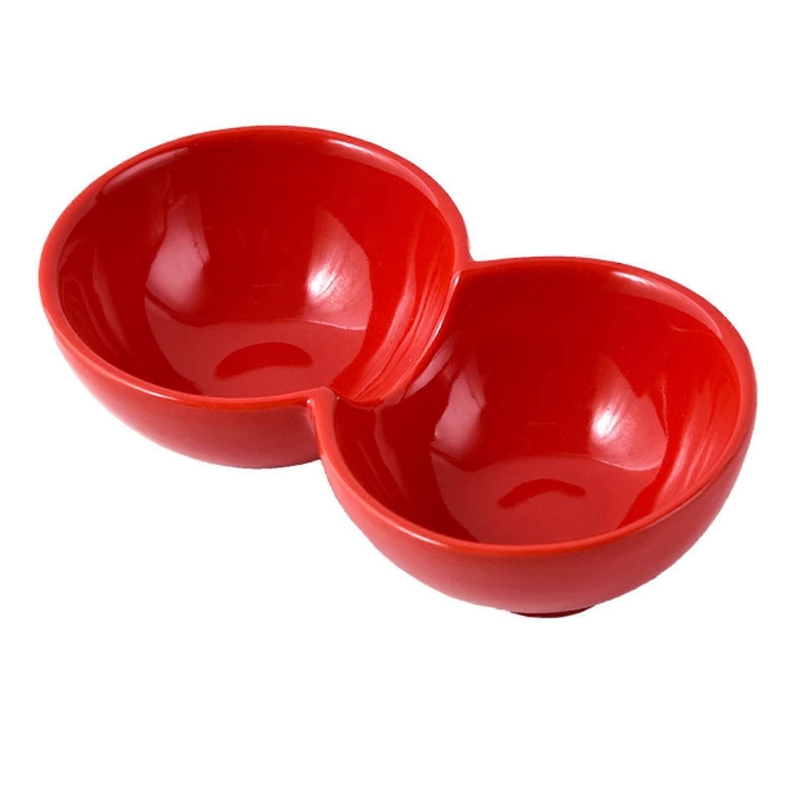 Ceramic Dip Bowl With Appetizer Plate, Two-Compartment Spice Dish, Red Ceramic, 8.8 Oz