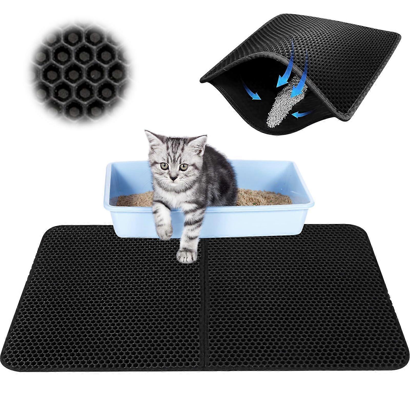 Cat Litter Mat 90 X 60 Cm, Extra Large, Velcro Fastening, Large Hole Design, Waterproof Double Layer