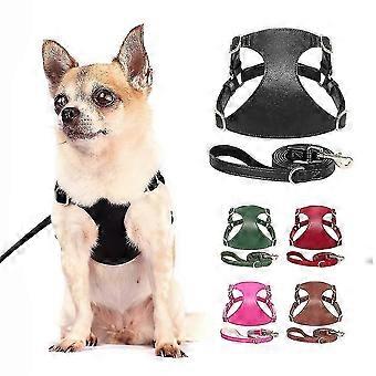 No Pull Leather Dog Harness and Leash set Soft Adjustable No Choke Puppy Vest