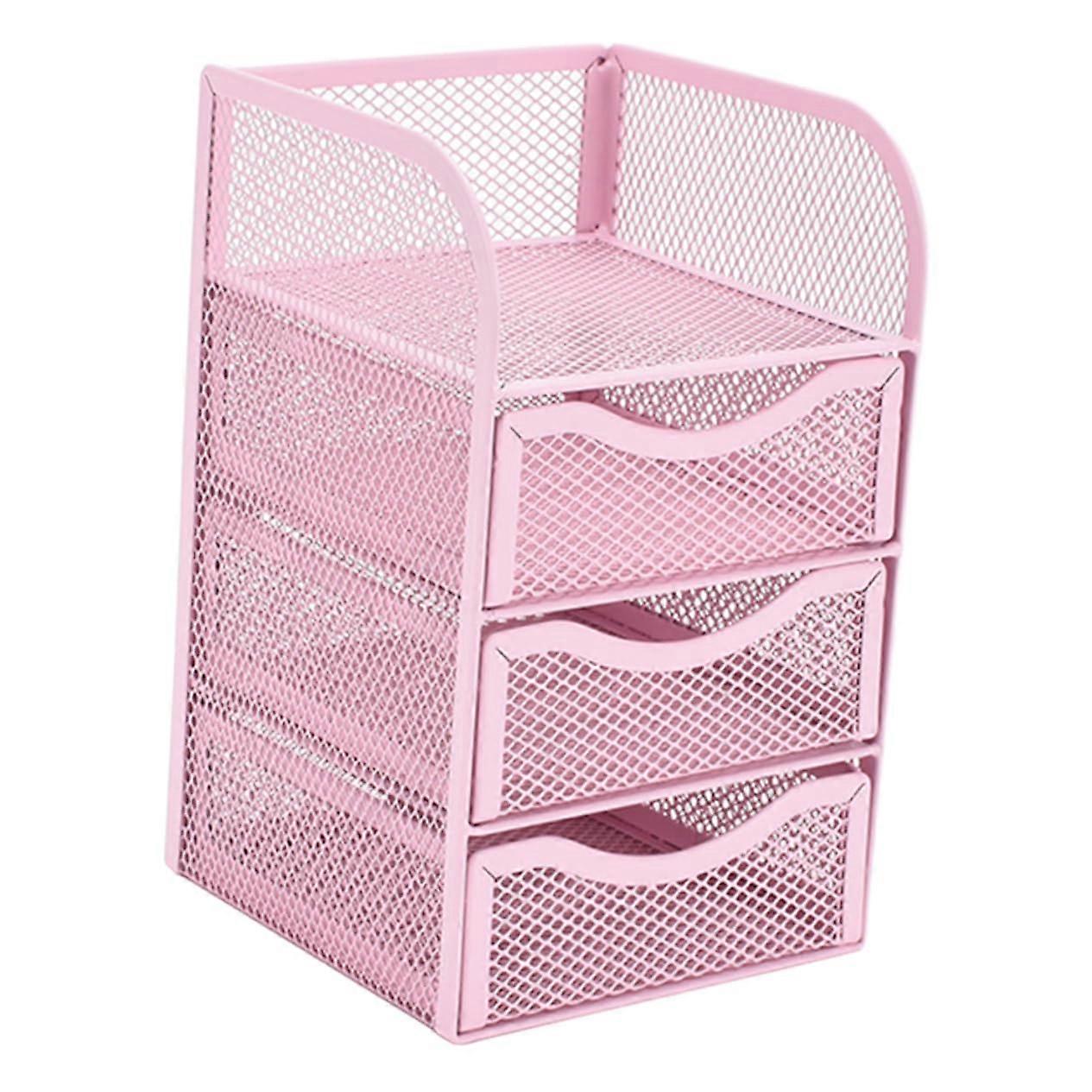 Desktop Drawer Organizer Sturdy Mesh Desk Organizer For Office Supplies Documents And Stationery Pink