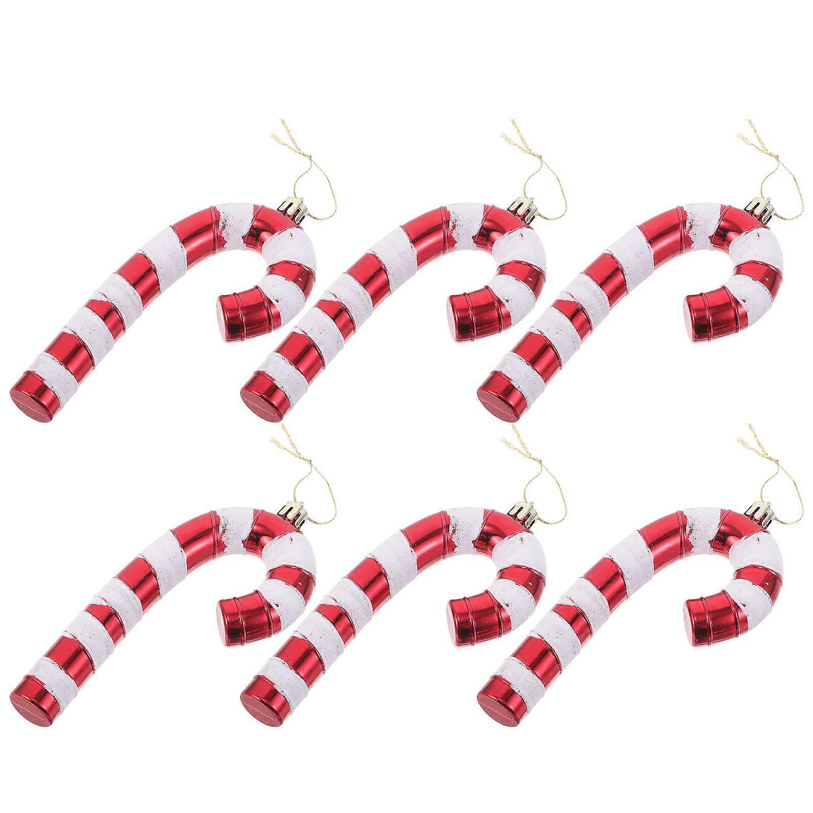 6pcs Christmas Decoration Set Cane Theme Ornaments for Tree, Red