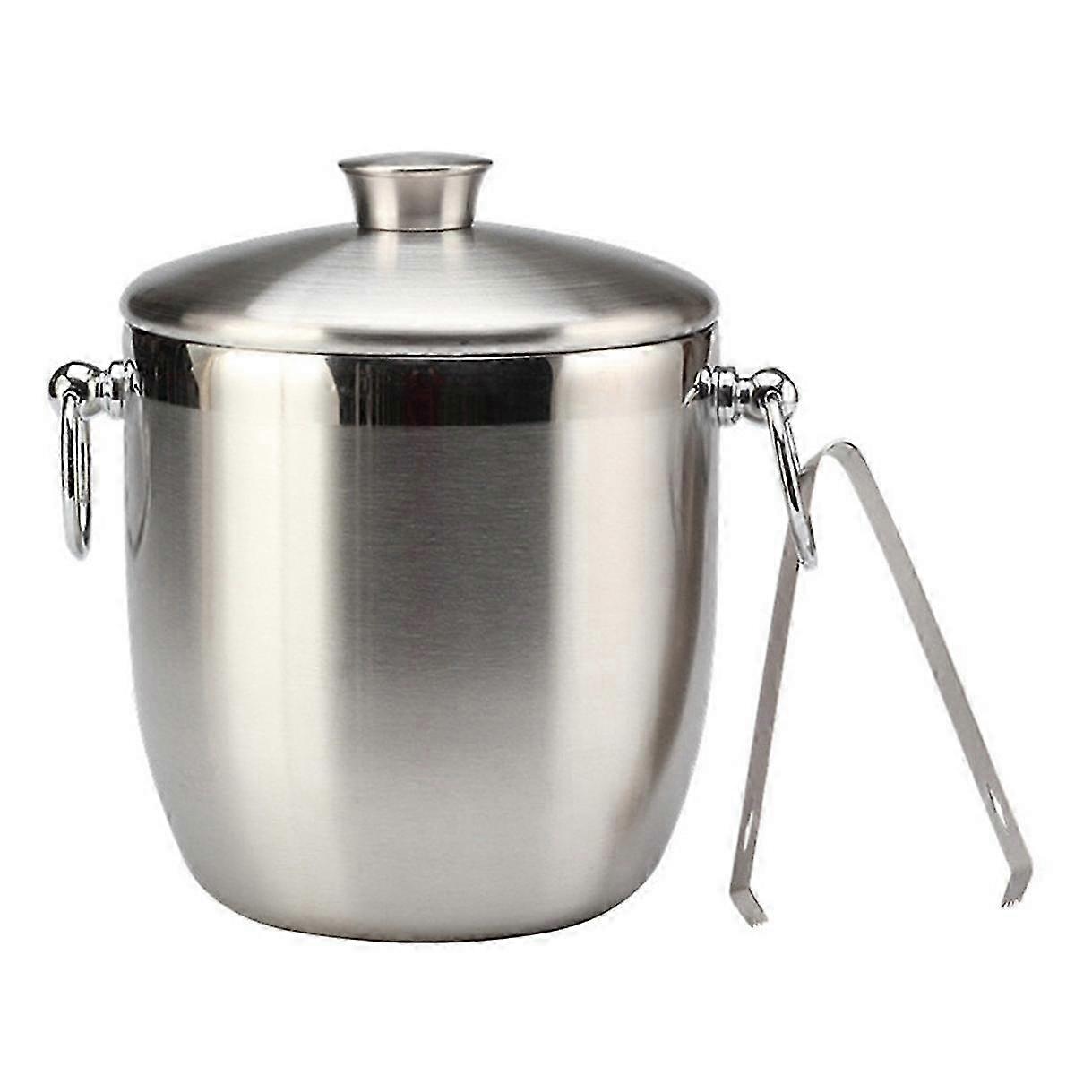 Stainless steel ice container for home use - 3L with tongs and lid