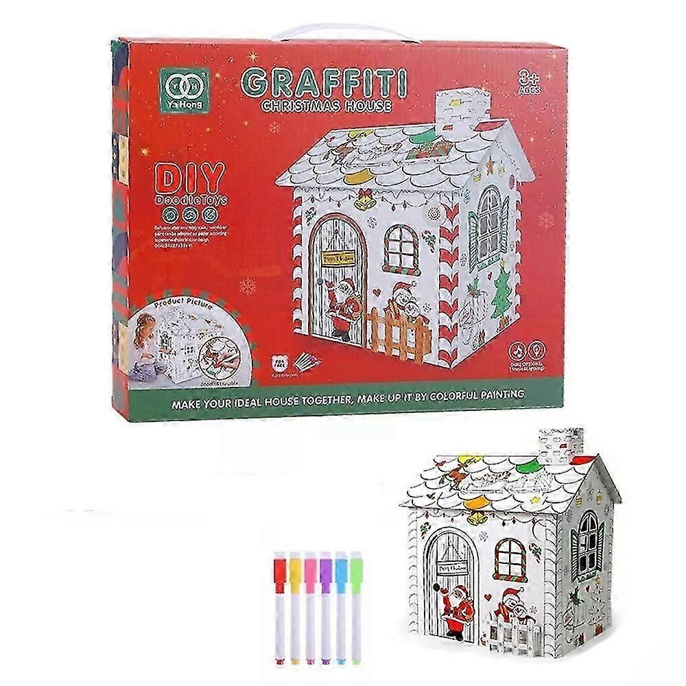 Casa de papelão para crianças com tema de Natal em tamanho real
