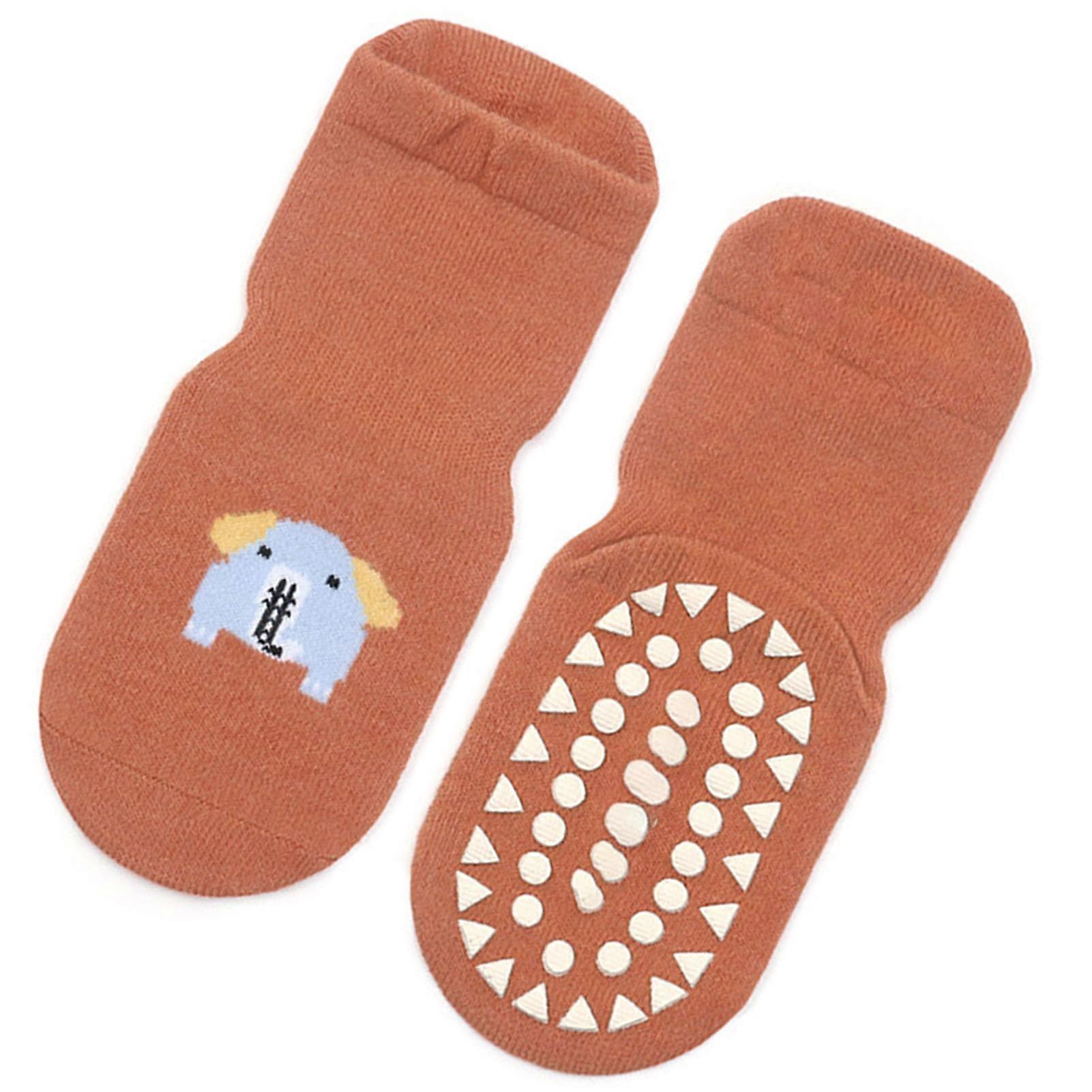 1 Pair Kids Socks S (0-1 Yr) Orange Combed Cotton Elephant Pattern