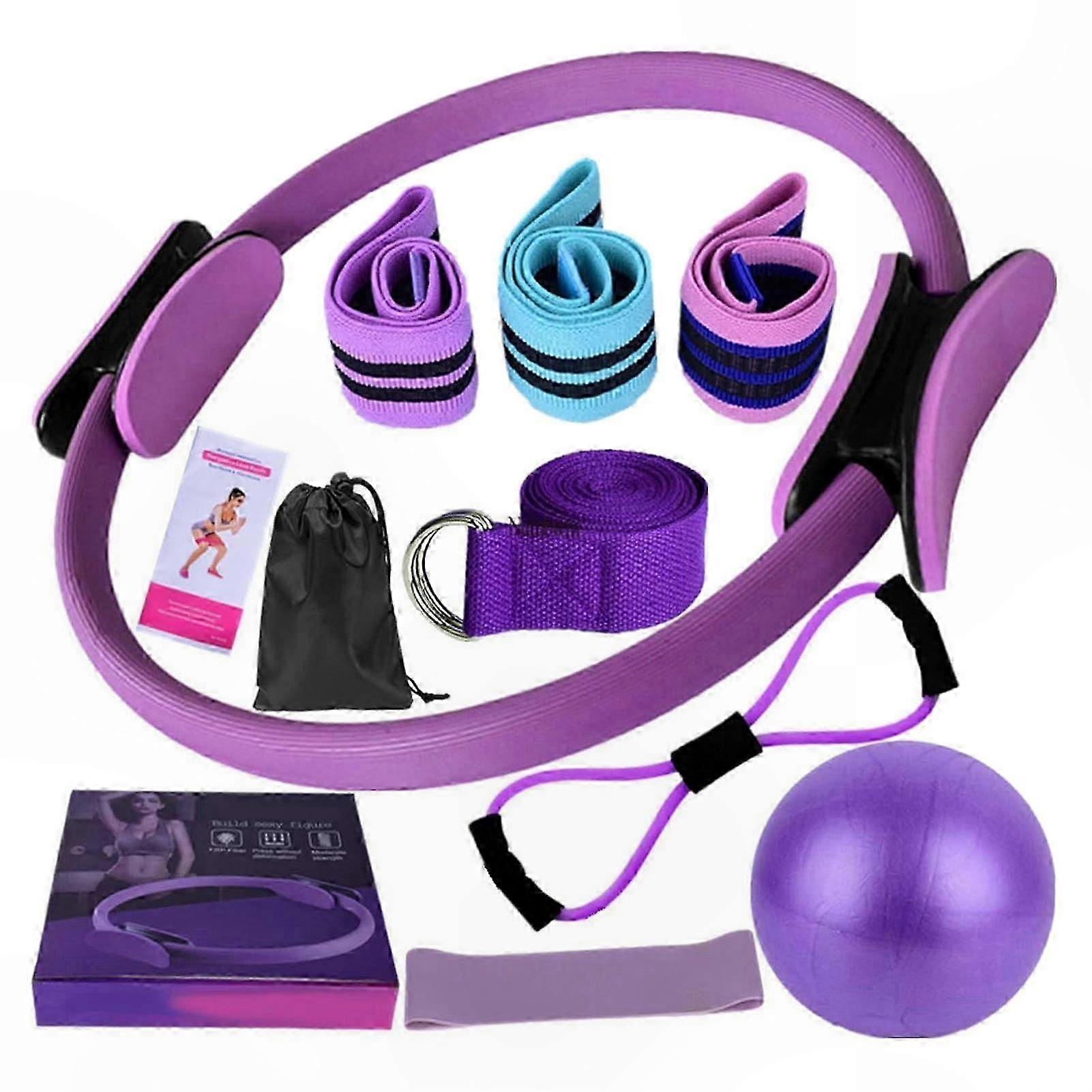 Pilates Exercise Set with Ring, Ball, and Bands for Women - 11pc Home Workout Kit with Adjustable Resistance Levels
