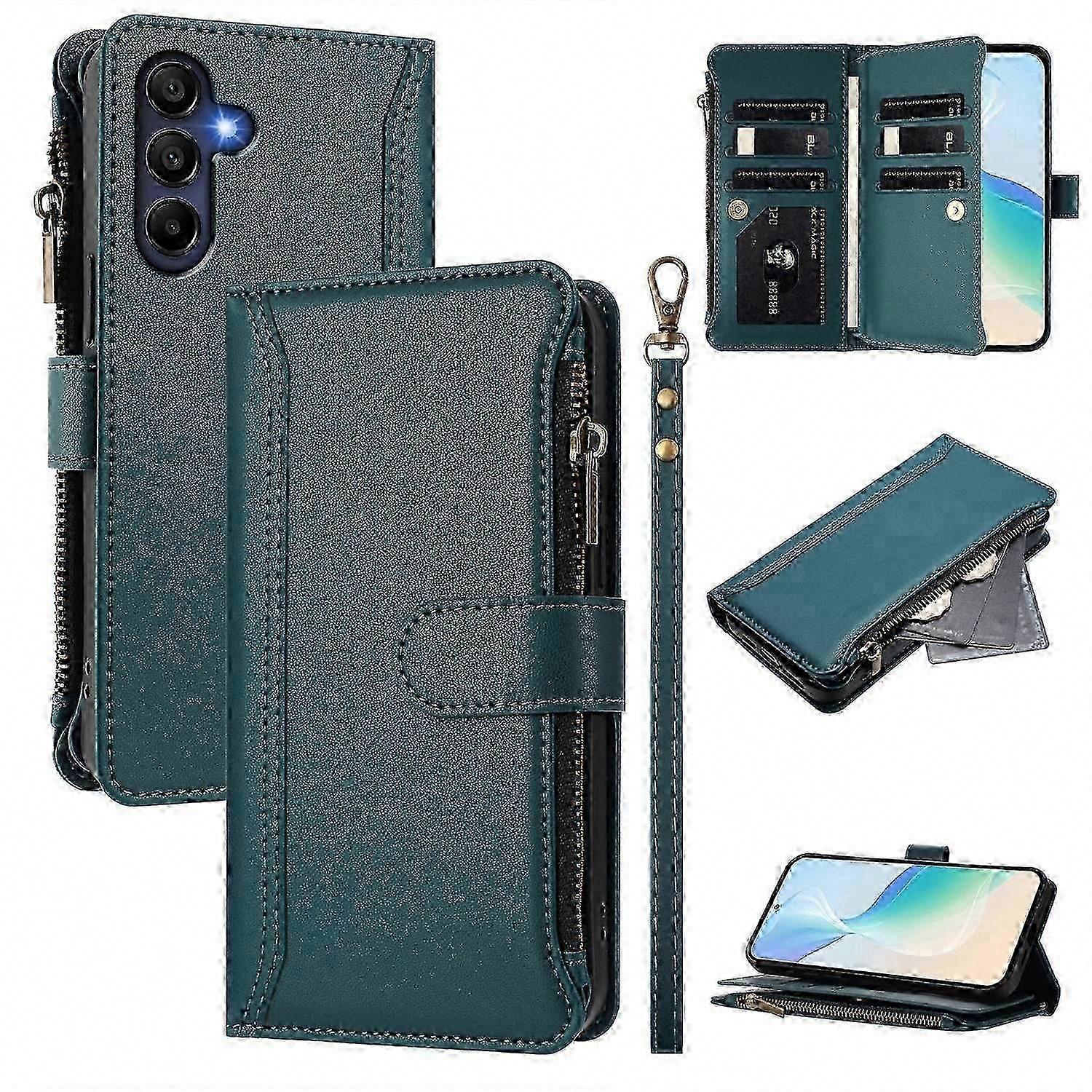 Galaxy A26 5G Leather Wallet Case with 9 Card Slots, Zipper Closure, Stand & Wrist Strap Phone Cover