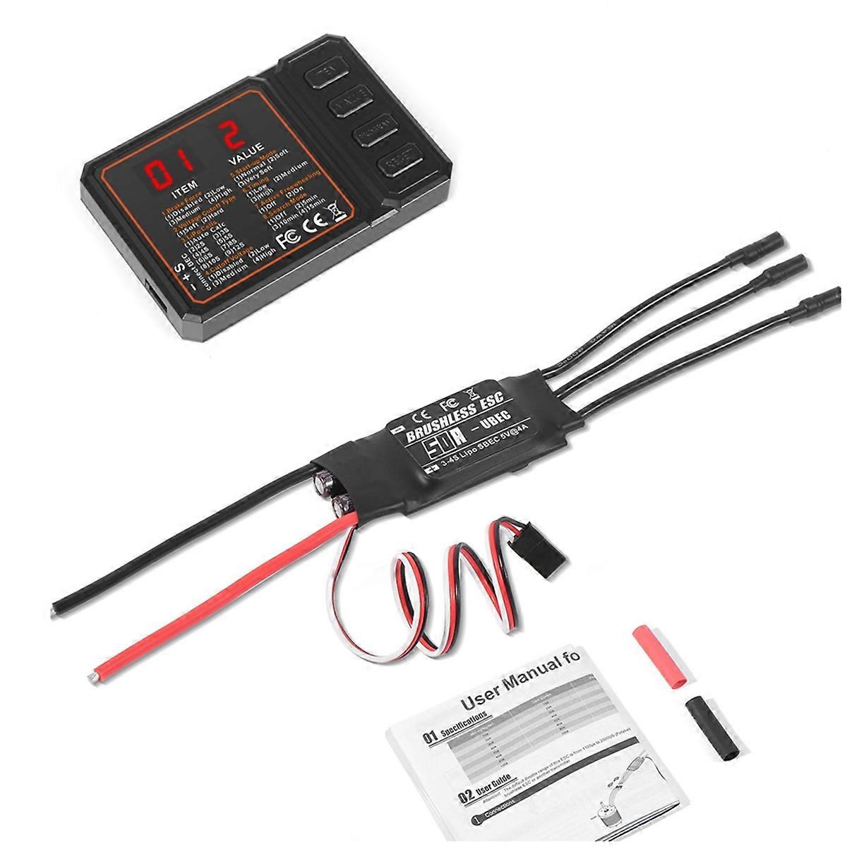 50A Brushless ESC 2-3S Lipo Support BEC Output with Programming Card for RC Car Boat Aircraft DIY Parts