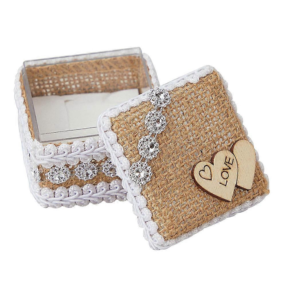Rustic Wedding Ring Box with Jute Twine and Lace for Ceremonies Small Velvet Jewelry Holder Multi