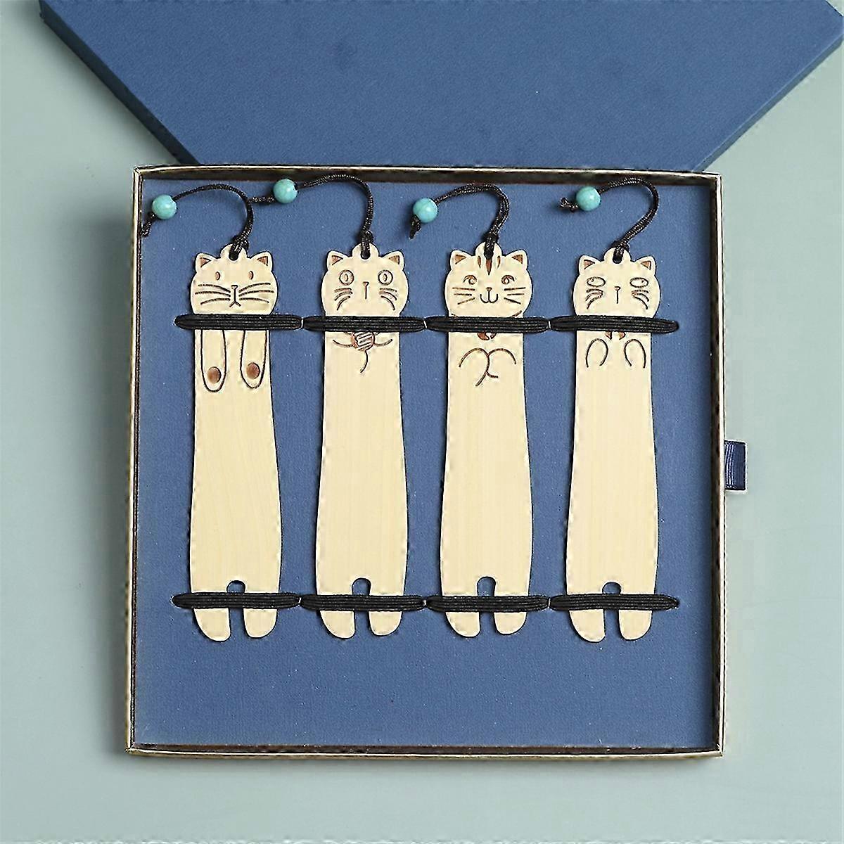 4 Pack Cat Bookmarks Wooden Cute Bookmarks Reading Page Markers