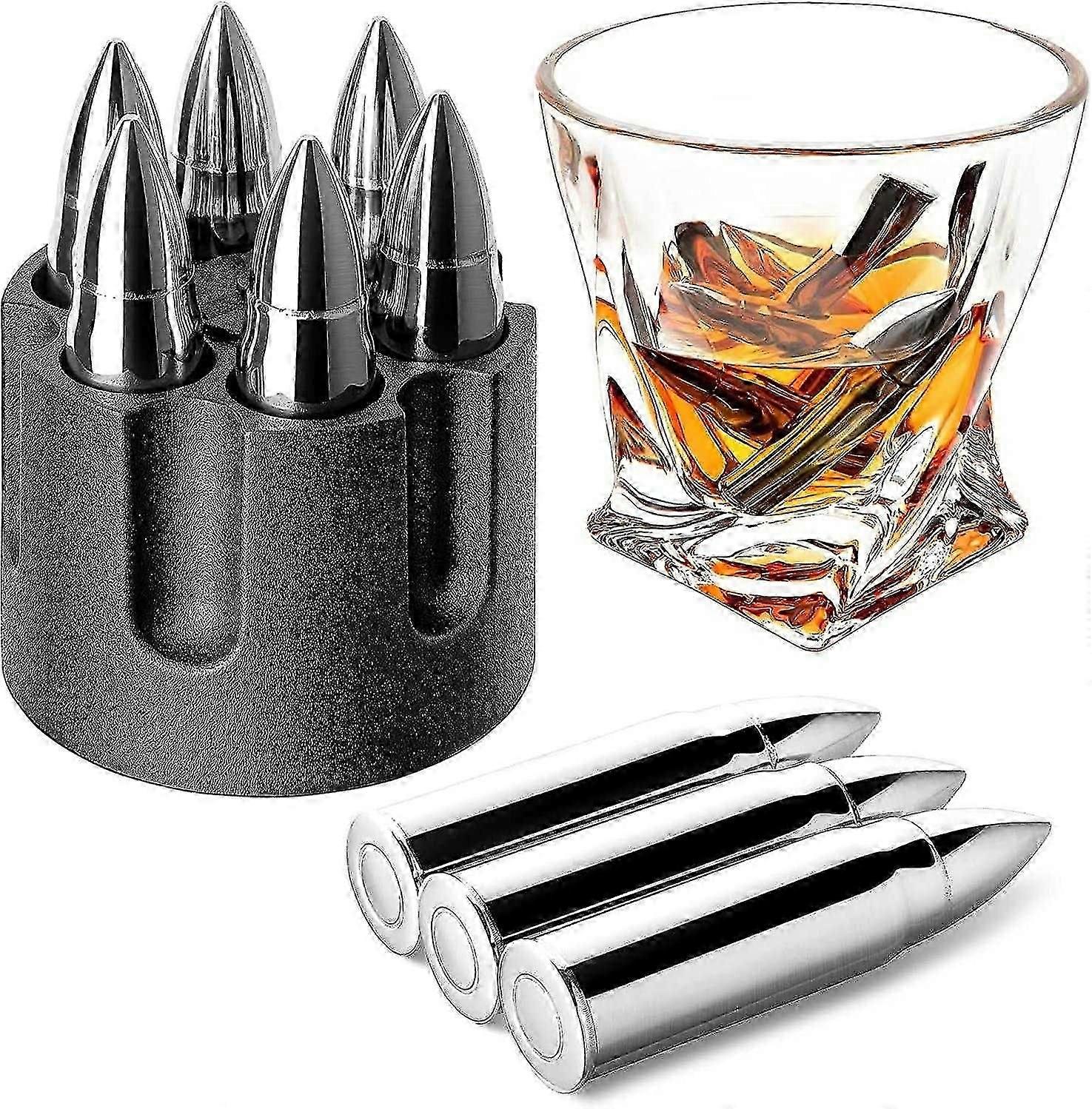 2025,whiskey Bullet Stones, Stainless Steel Whiskey Rocks, Reusable Ice Cube Metal Ice, Whiskey Bullet Ice Cubes