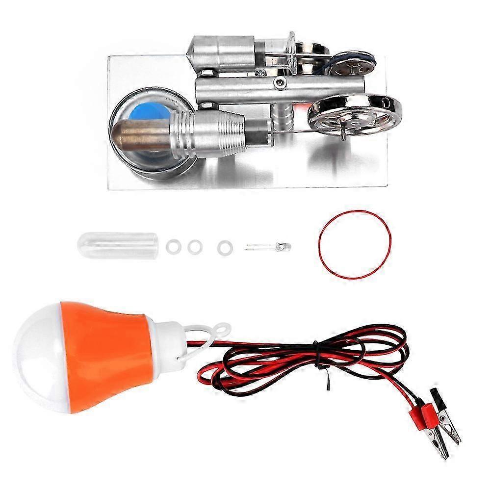 Silver T Shape Hot Air Stirling Engine: Micro Generator and Mini Steam Engine Model