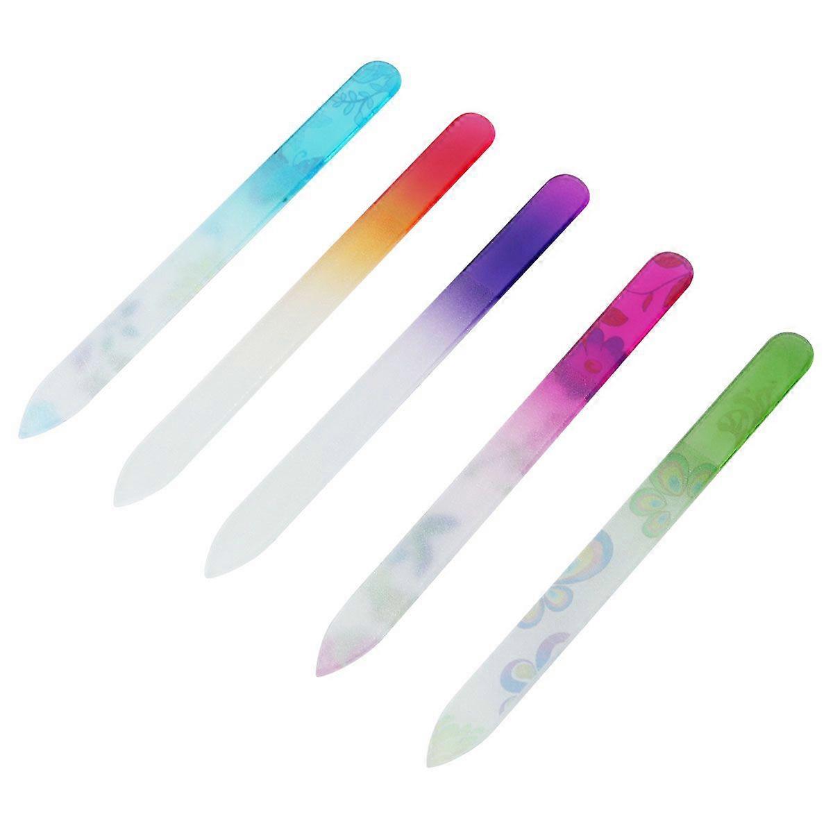 5 Pcs Printing Glass Nail Files Manicure Nail Buffers for Smooth and Shiny Nails (Random Color)