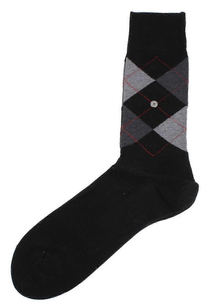 Burlington Argyle Mercerised Cotton Socks - Black/Grey