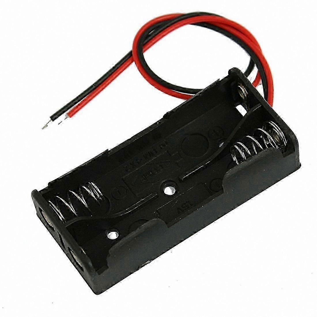 Black Plastic Battery Case for 2 x 1.5V AAA Batteries with Wire Connection Holder Storage Solution