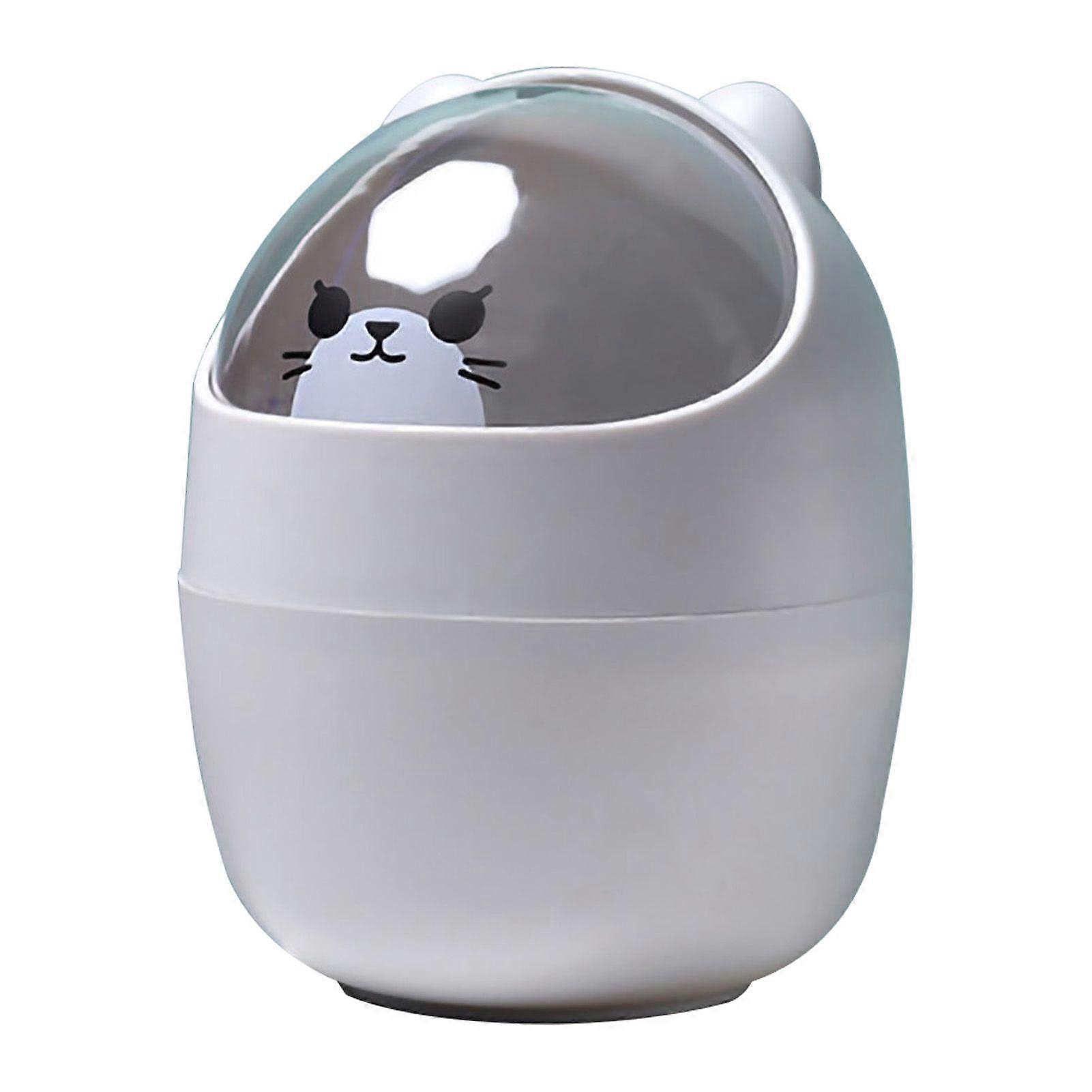 Mini Desktop Trash Can Cute Appearance Large Opening Desk Plastic Garbage Can Detachable Waste Basket with Lid Gray