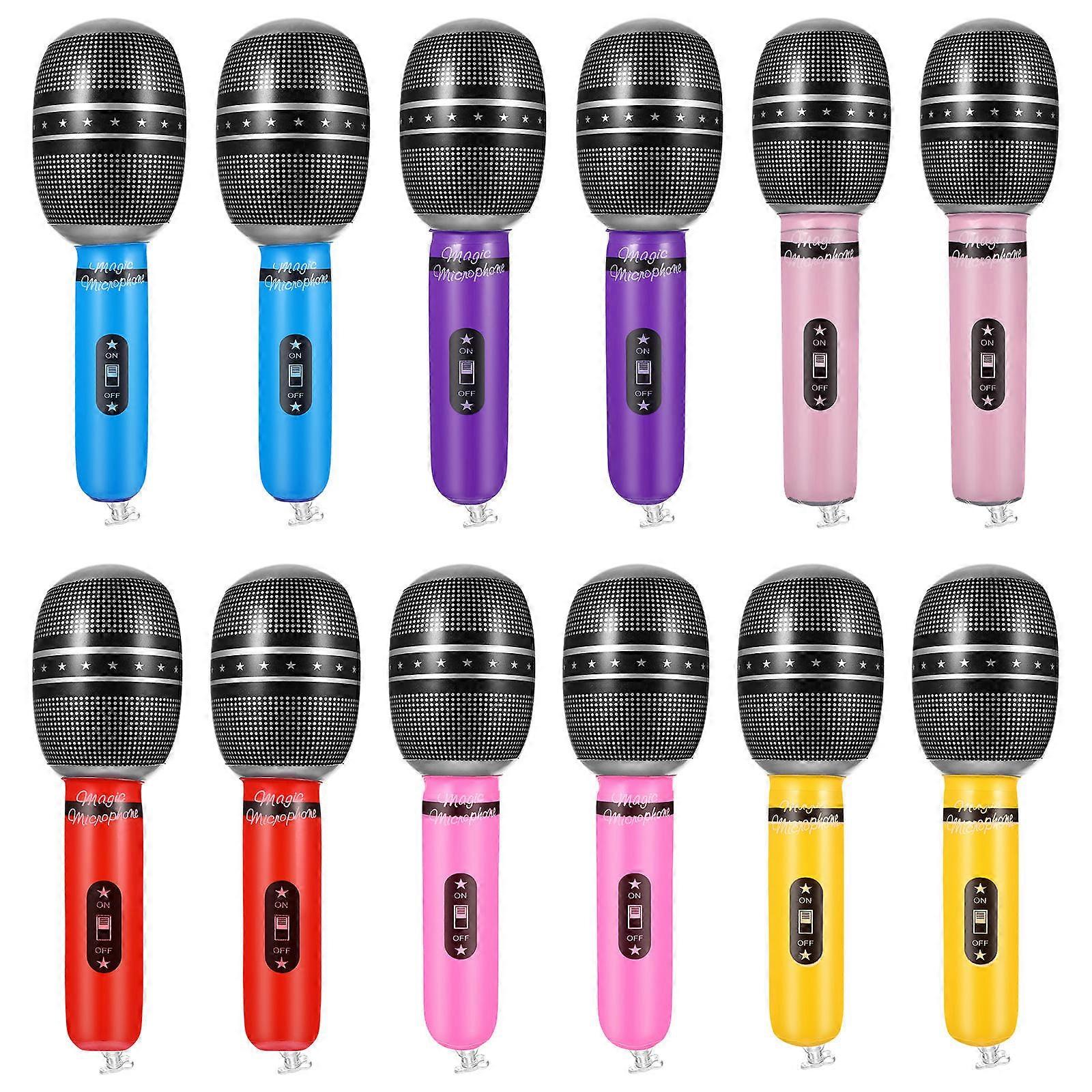 Pretend Play Inflatable Microphone for Kids Playing 12Pcs Assorted Color PVC