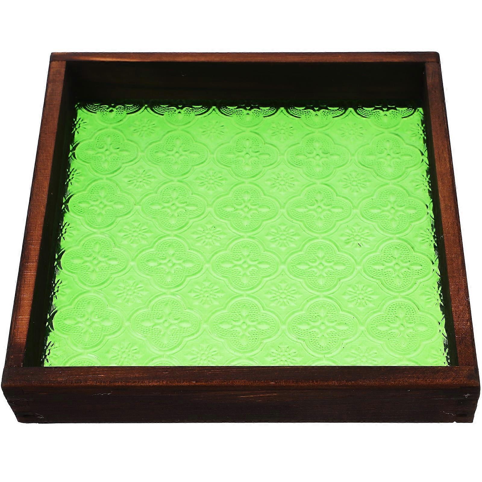 Decorative Plate Wood Tray Square for Festivals Light and Glass Serving Tray 1Pack
