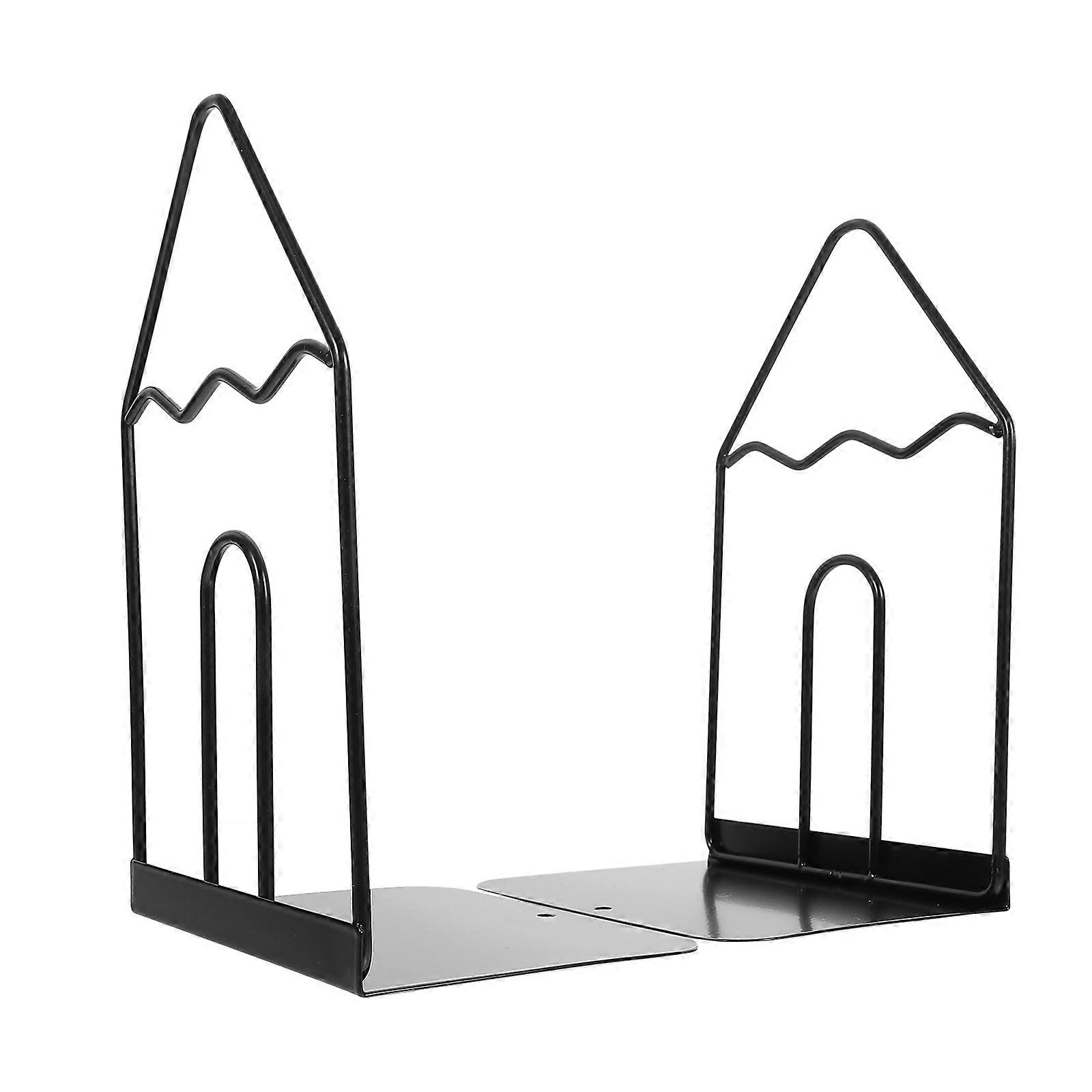 Iron Bookend Book Stopper for Office Use 2Pcs Black Stand